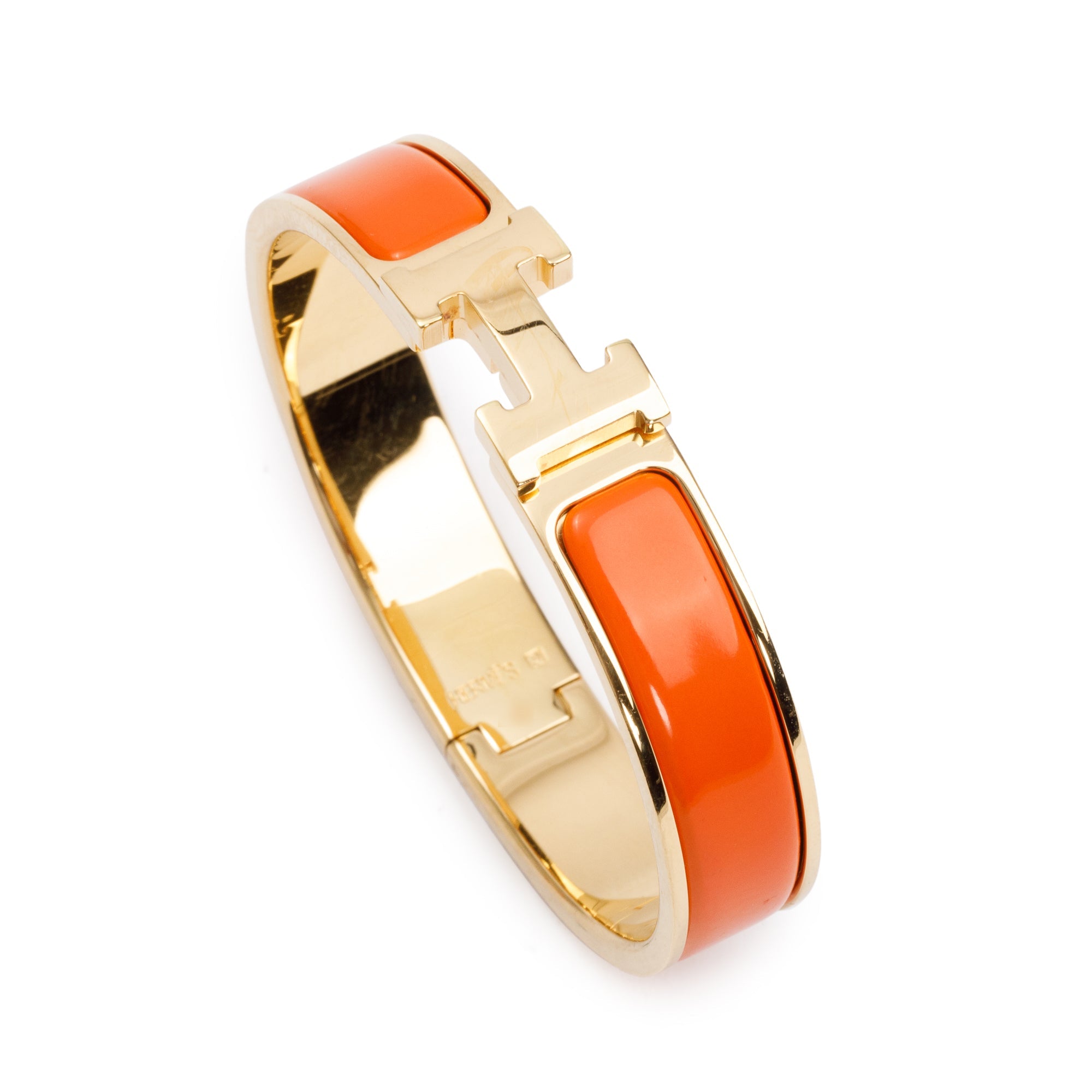 Hermes Gold-Plated Orange Enamel 12 MM Clic H Bracelet w/ Box