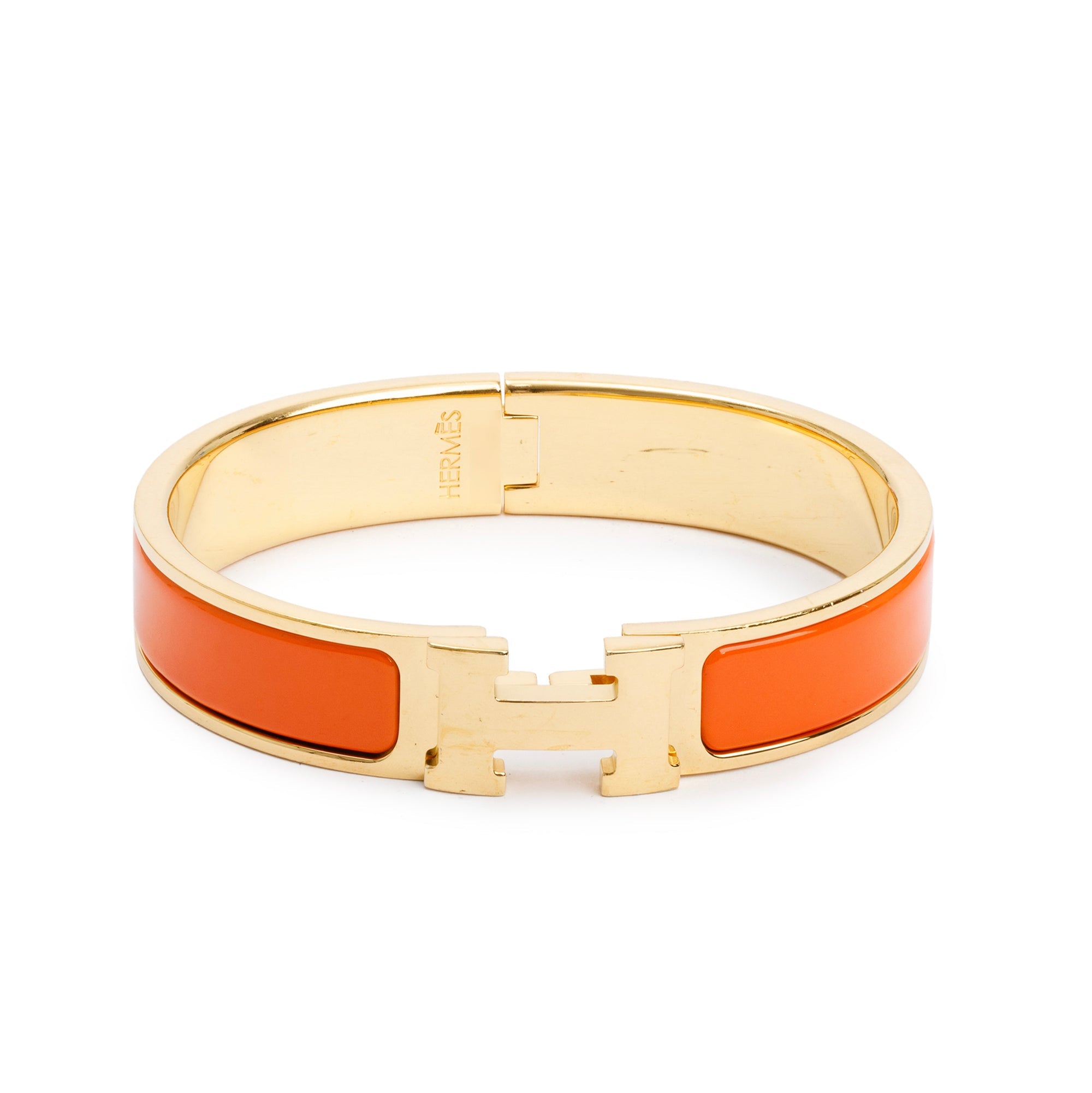 Hermes Gold-Plated Orange Enamel 12 MM Clic H Bracelet w/ Box