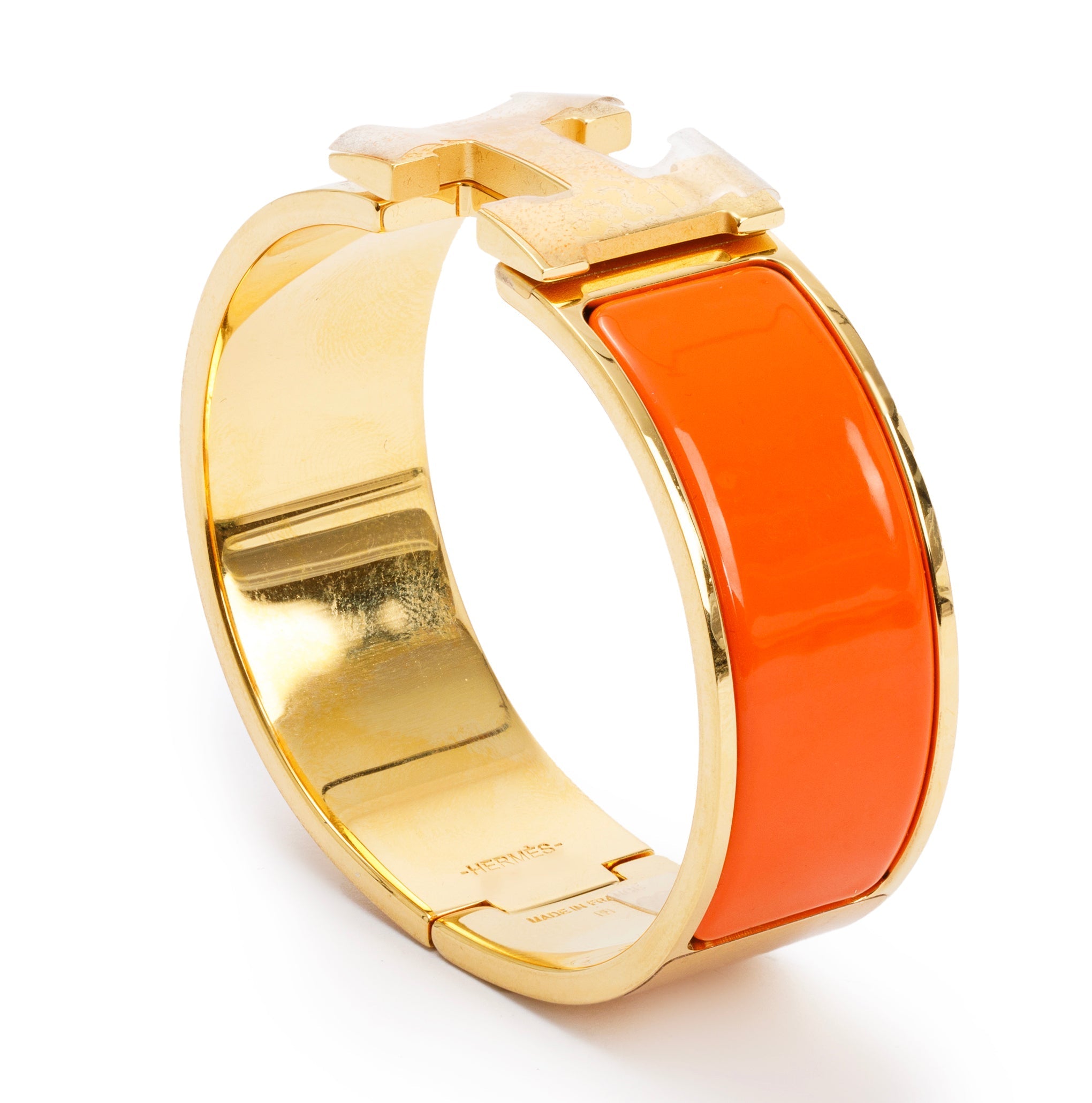 Hermes Gold-Plated Orange Enamel Clic Clac H Bracelet