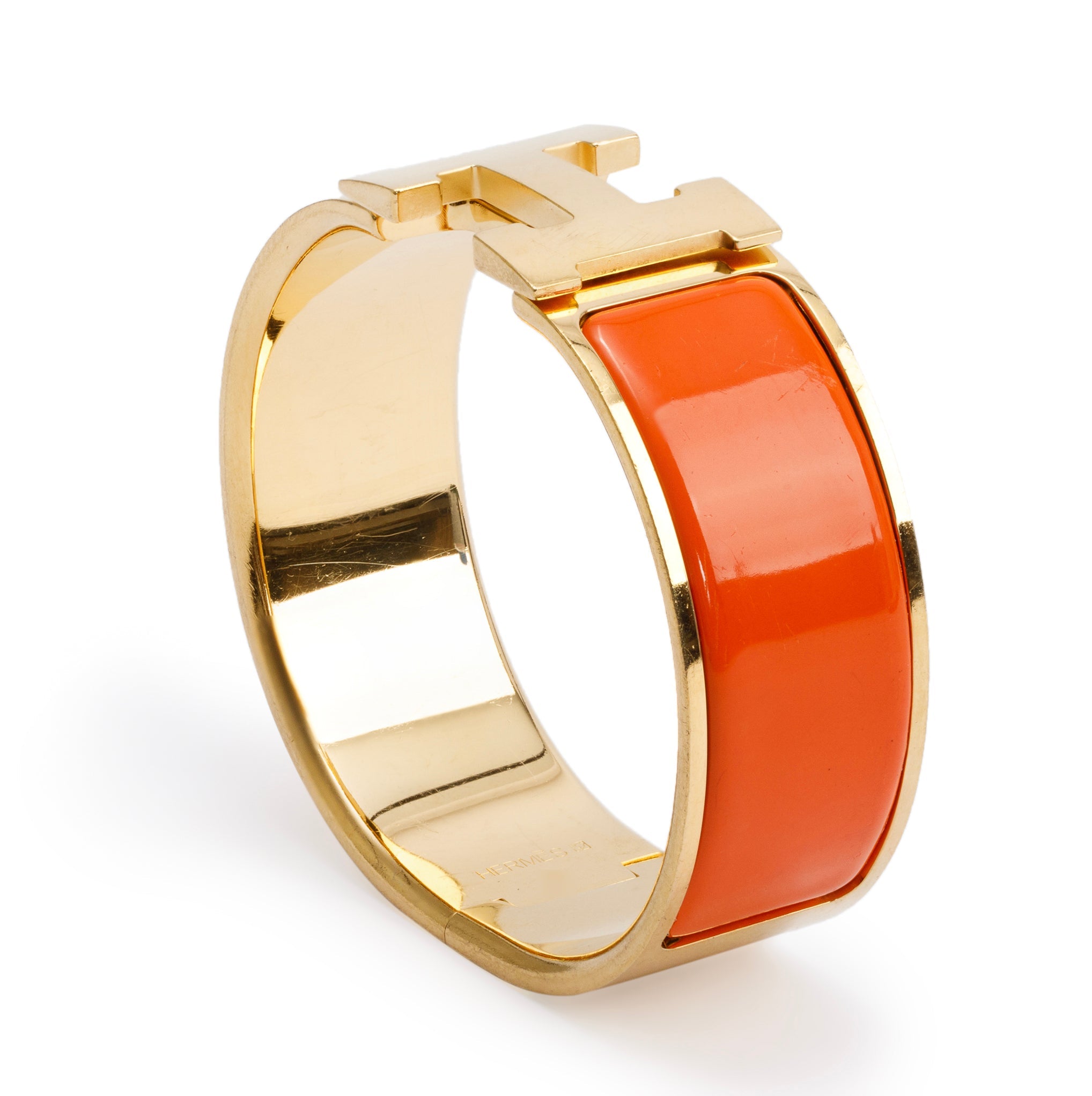 Hermes Gold-Plated Orange Enamel Clic Clac H Bracelet