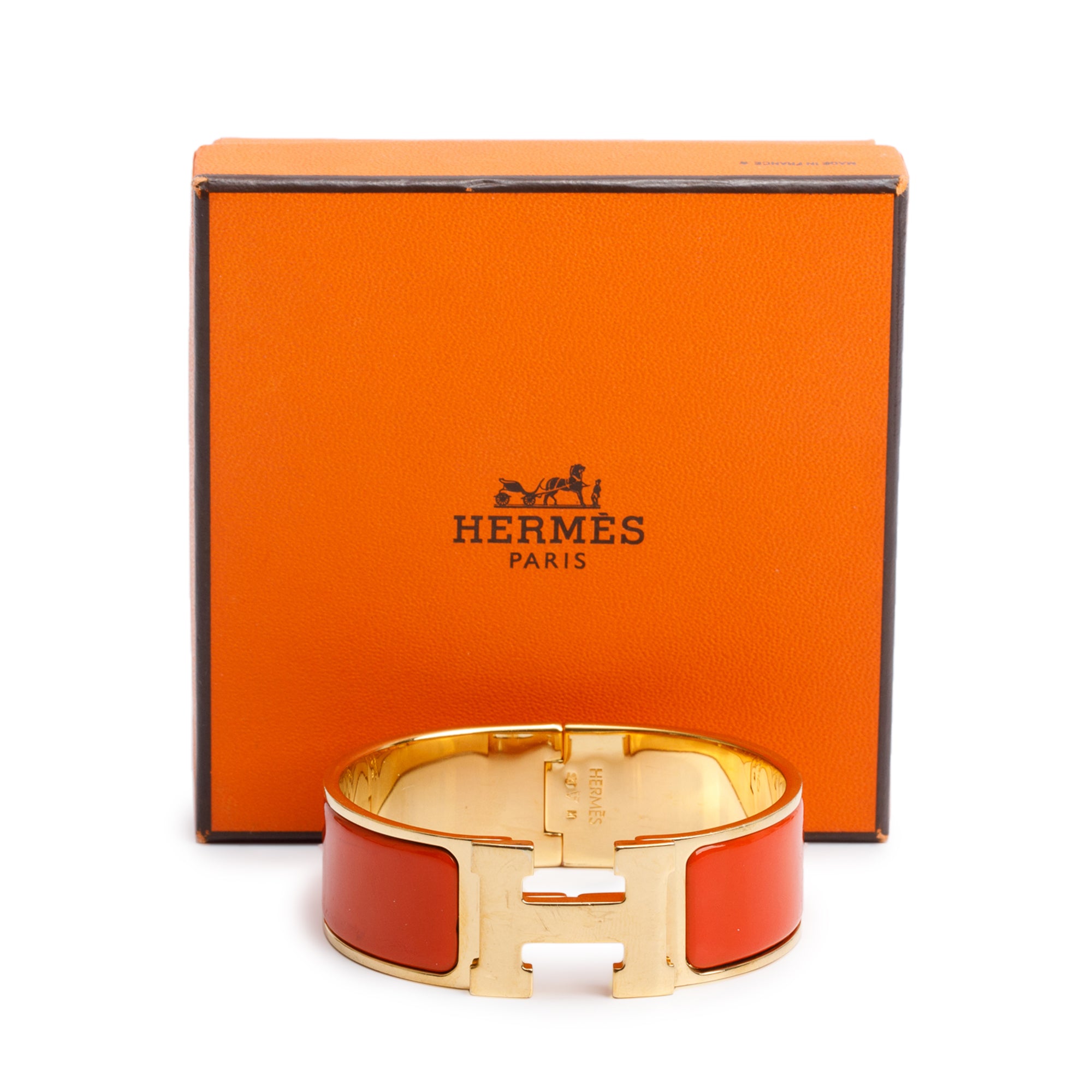 Hermes Gold-Plated Orange Enamel Clic Clac H Bracelet w/ Box