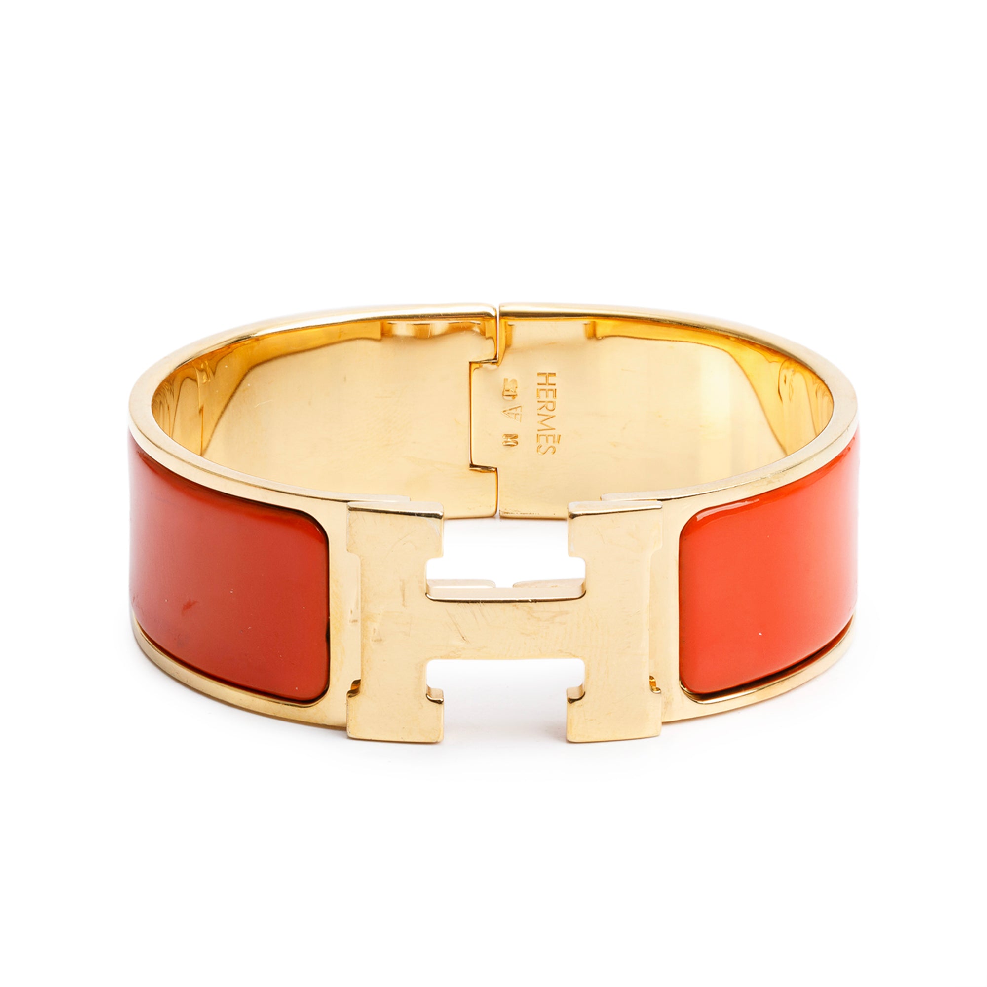 Hermes Gold-Plated Orange Enamel Clic Clac H Bracelet w/ Box