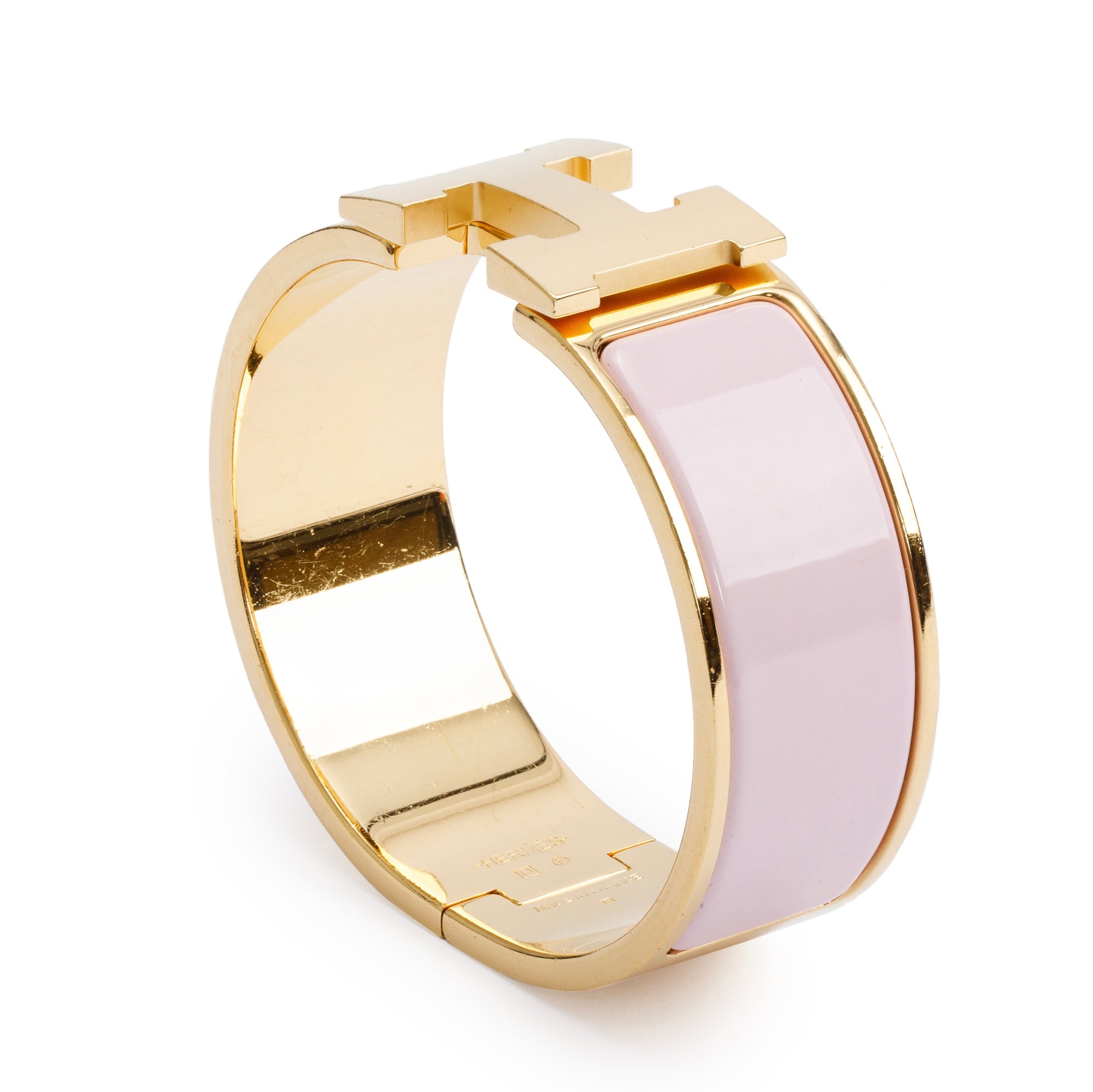 Hermes Gold-Plated Pink Enamel Clic Clac H Bracelet w/ Box