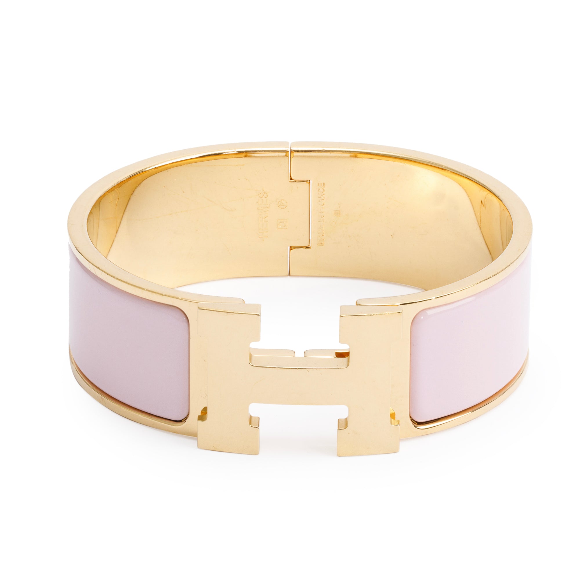 Hermes Gold-Plated Pink Enamel Clic Clac H Bracelet w/ Box