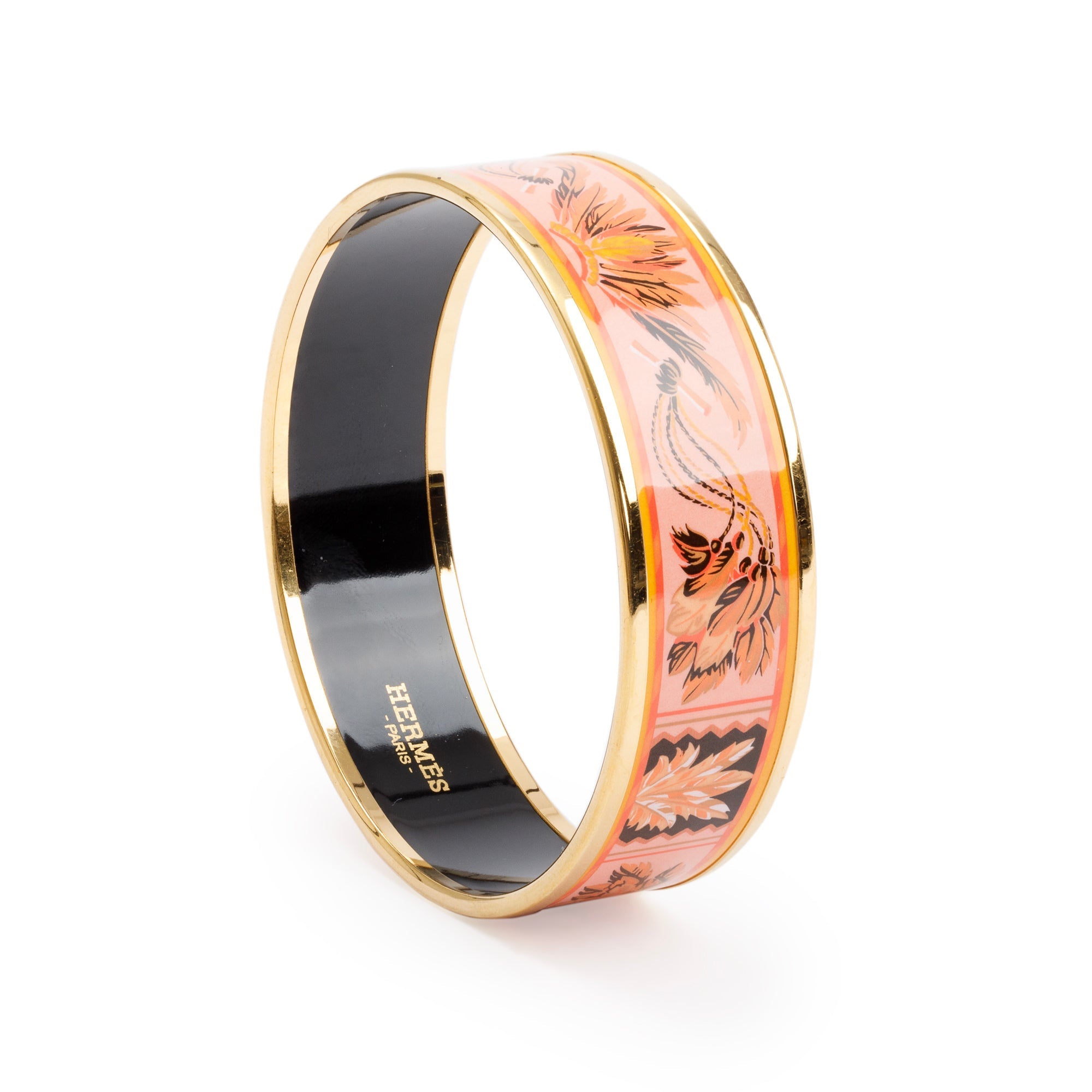 Hermes Gold-Plated Pink & Multicolour Enamel Wide Bangle