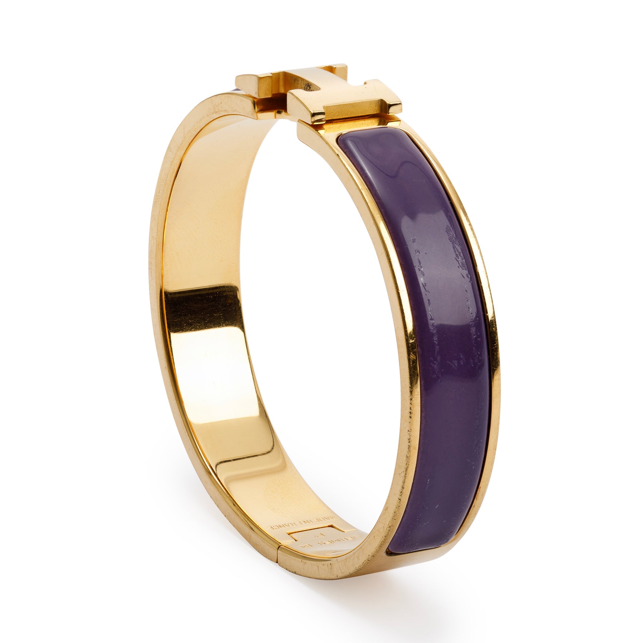 Hermes Gold-Plated Purple Enamel 12 MM Clic H Bracelet