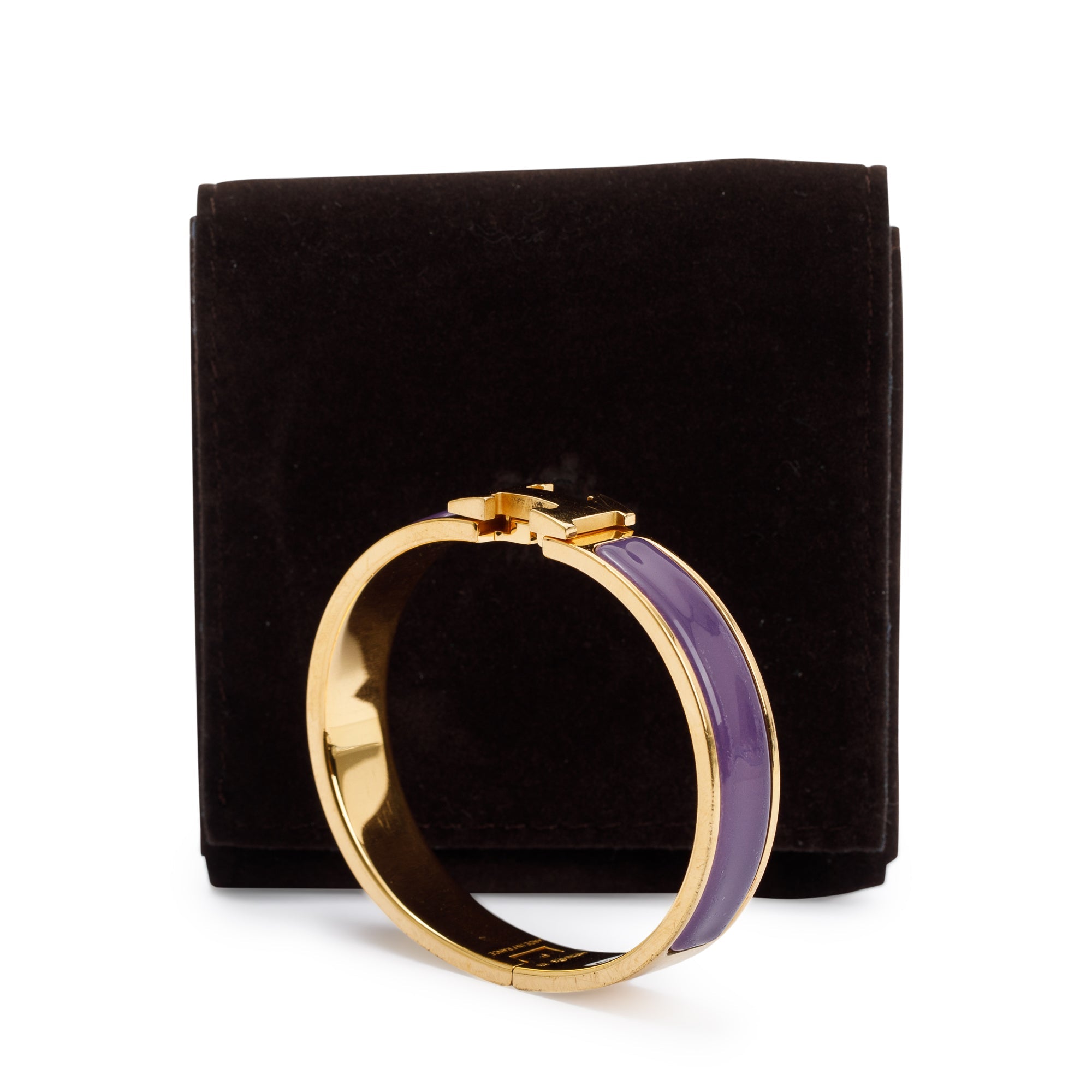 Hermes Gold-Plated Purple Enamel 12 MM Clic H Bracelet