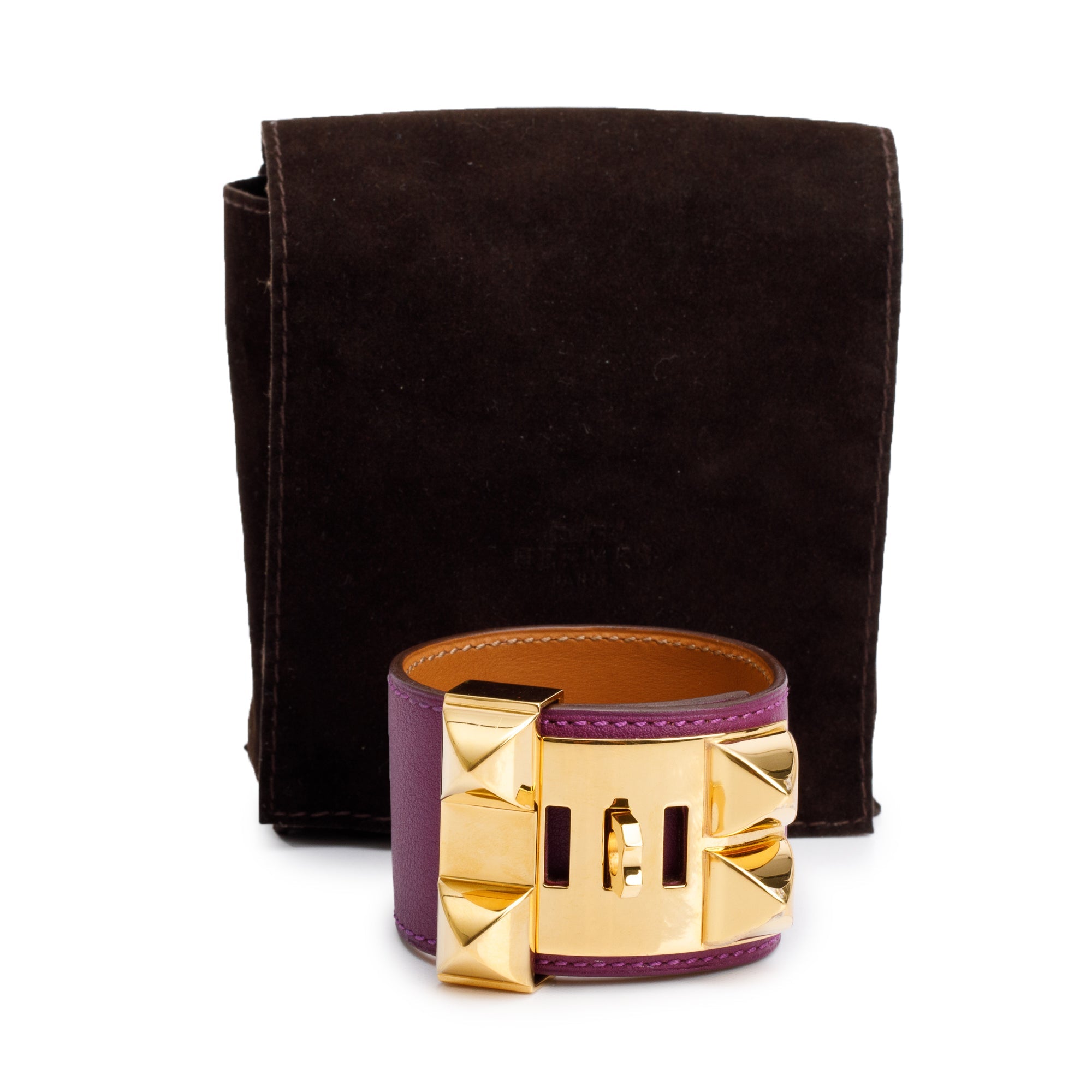 Hermes Gold-Plated Purple Swift Leather Collier de Chien Bracelet