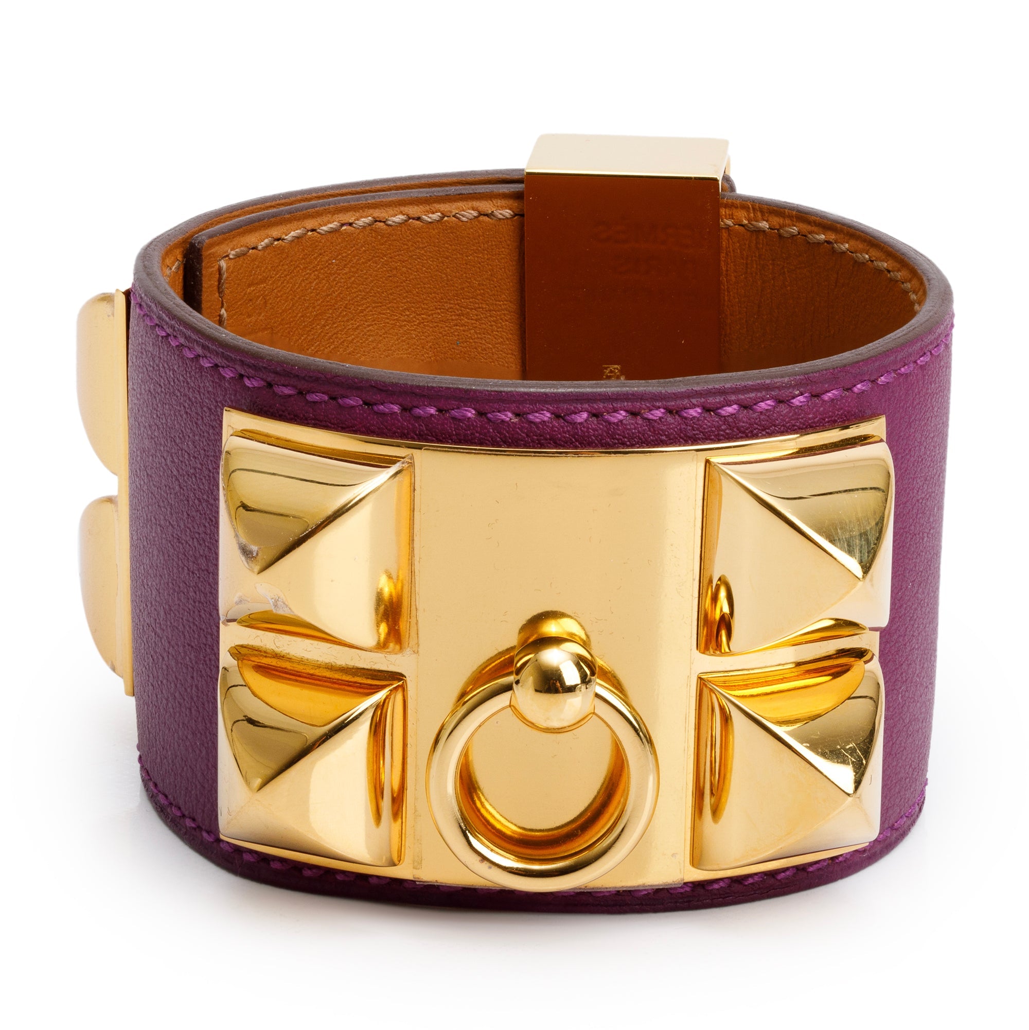 Hermes Gold-Plated Purple Swift Leather Collier de Chien Bracelet
