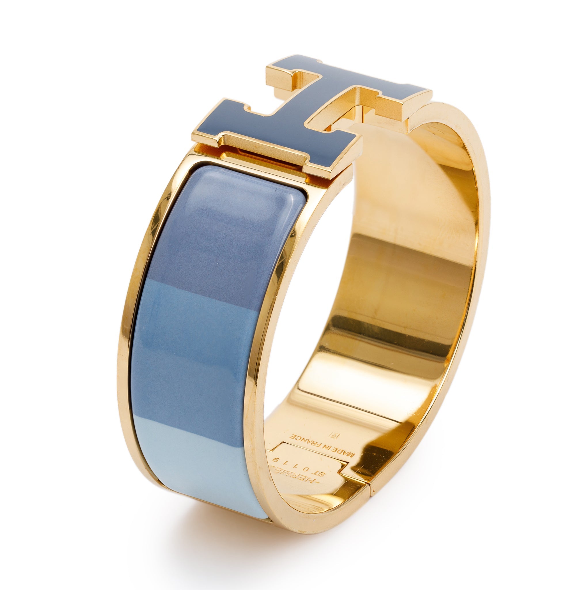 Hermes Gold-Plated Rainbow Bleu Enamel Clic Clac H Bracelet