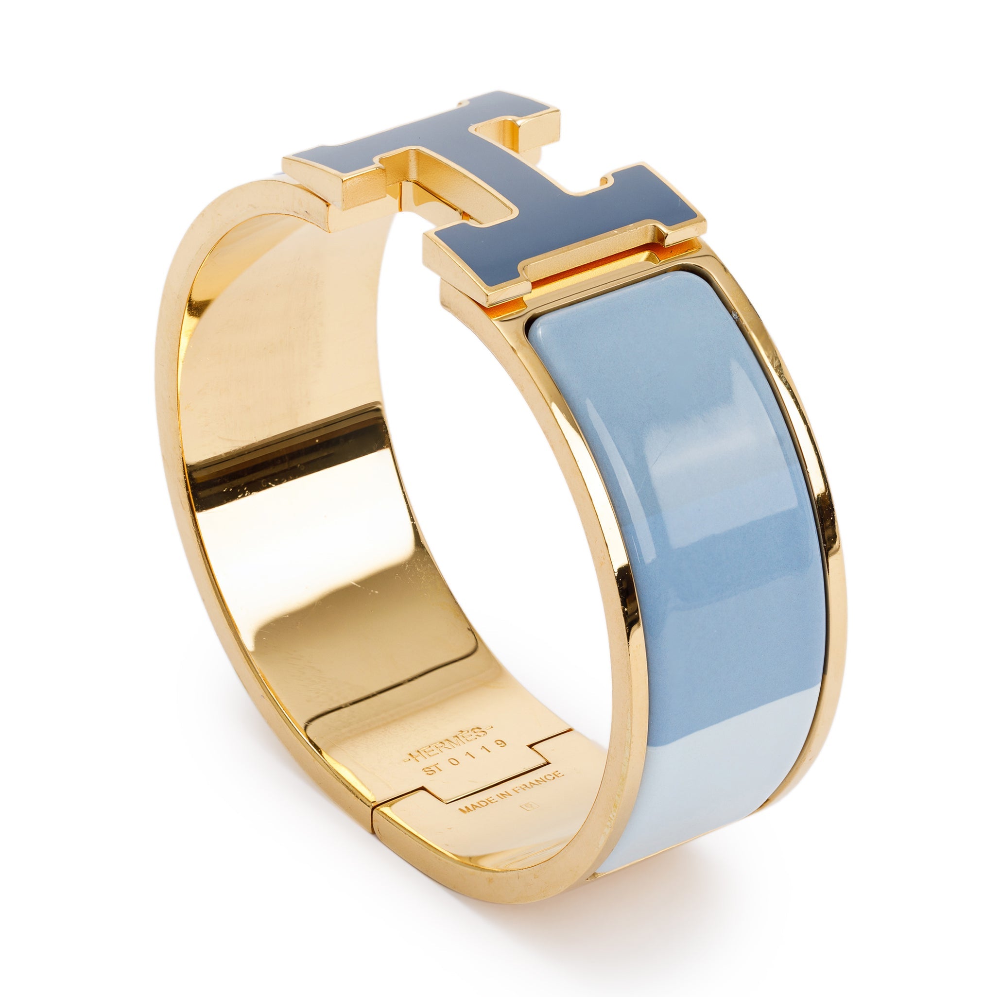 Hermes Gold-Plated Rainbow Bleu Enamel Clic Clac H Bracelet