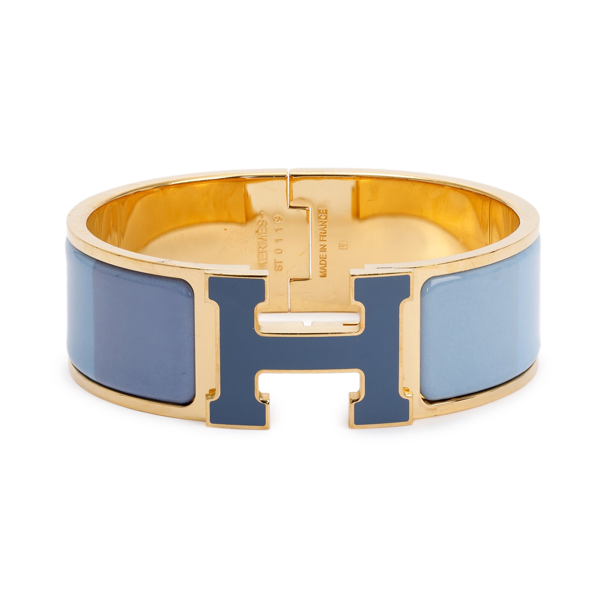 Hermes Gold-Plated Rainbow Bleu Enamel Clic Clac H Bracelet
