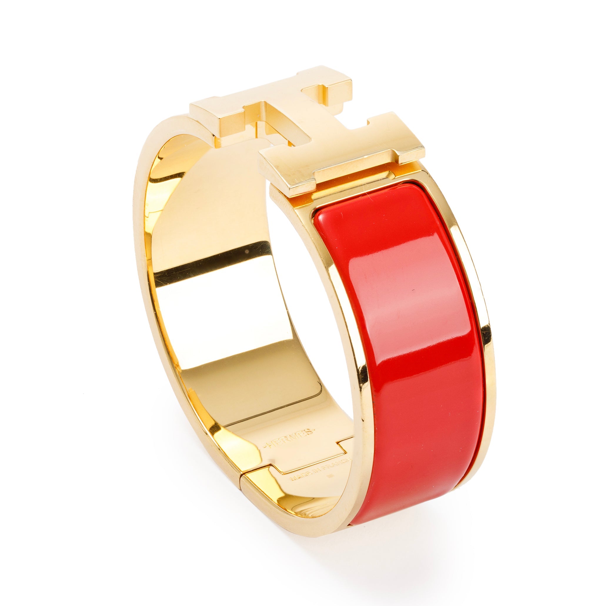 Hermes Gold-Plated Red Enamel Clic Clac H Bracelet