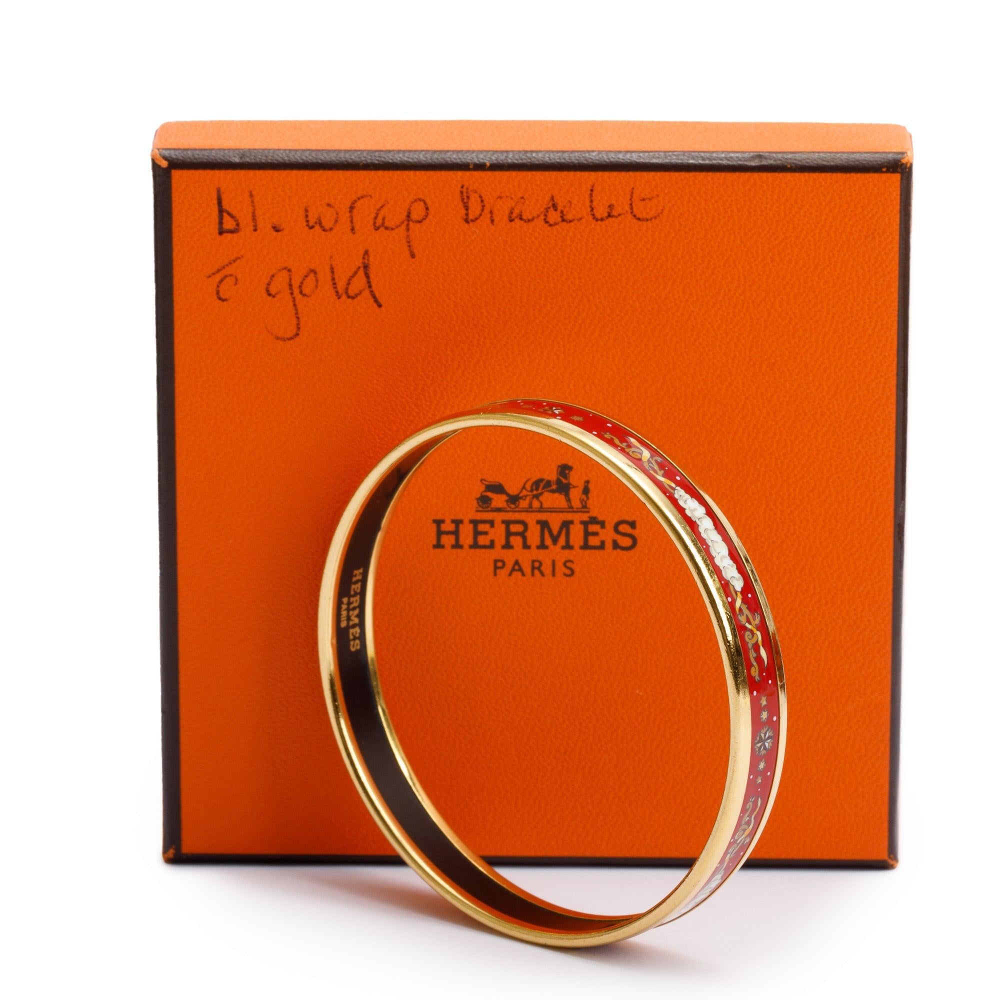 Hermes Gold-Plated Red Enamel Narrow Bangle
