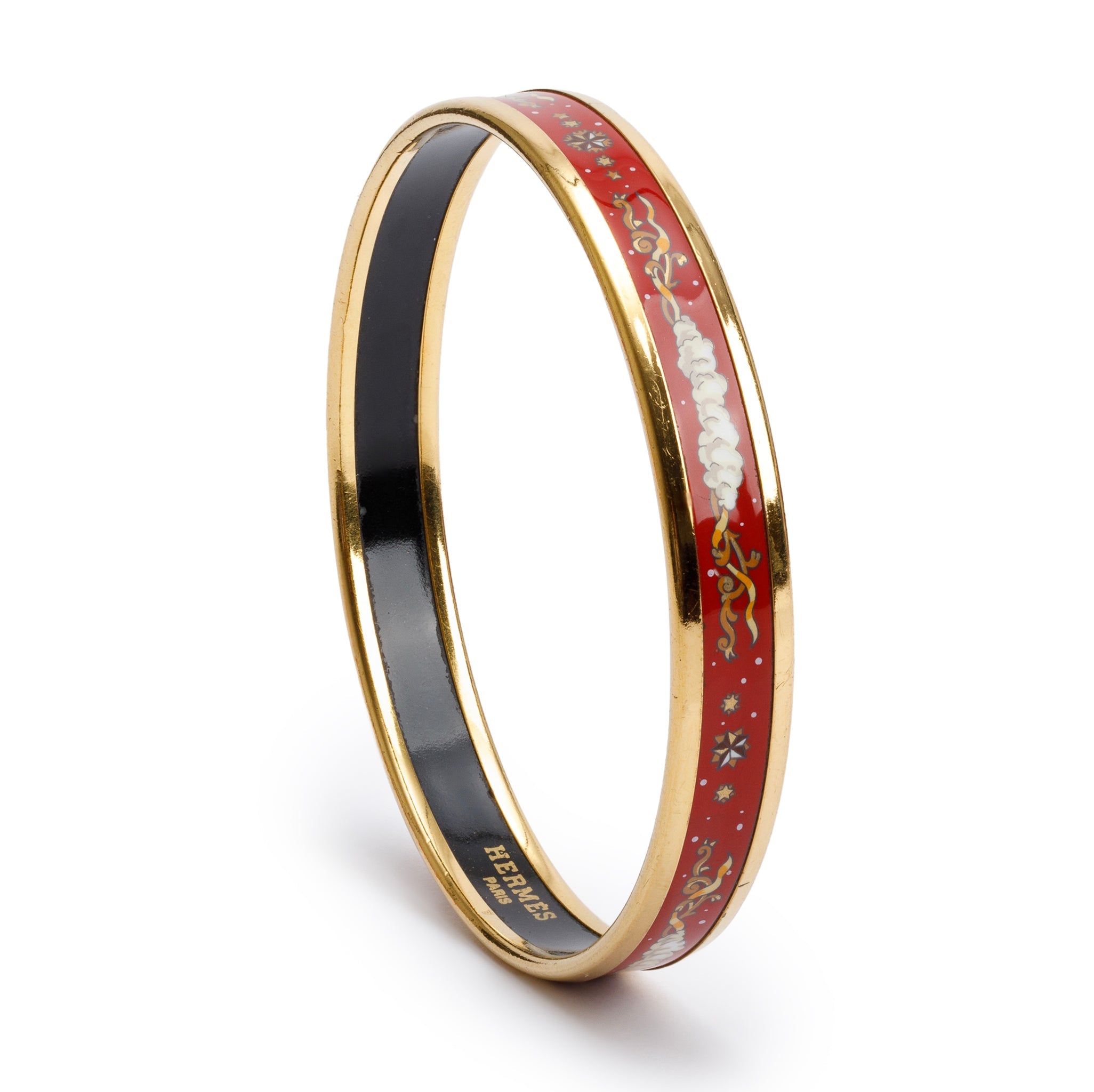 Hermes Gold-Plated Red Enamel Narrow Bangle