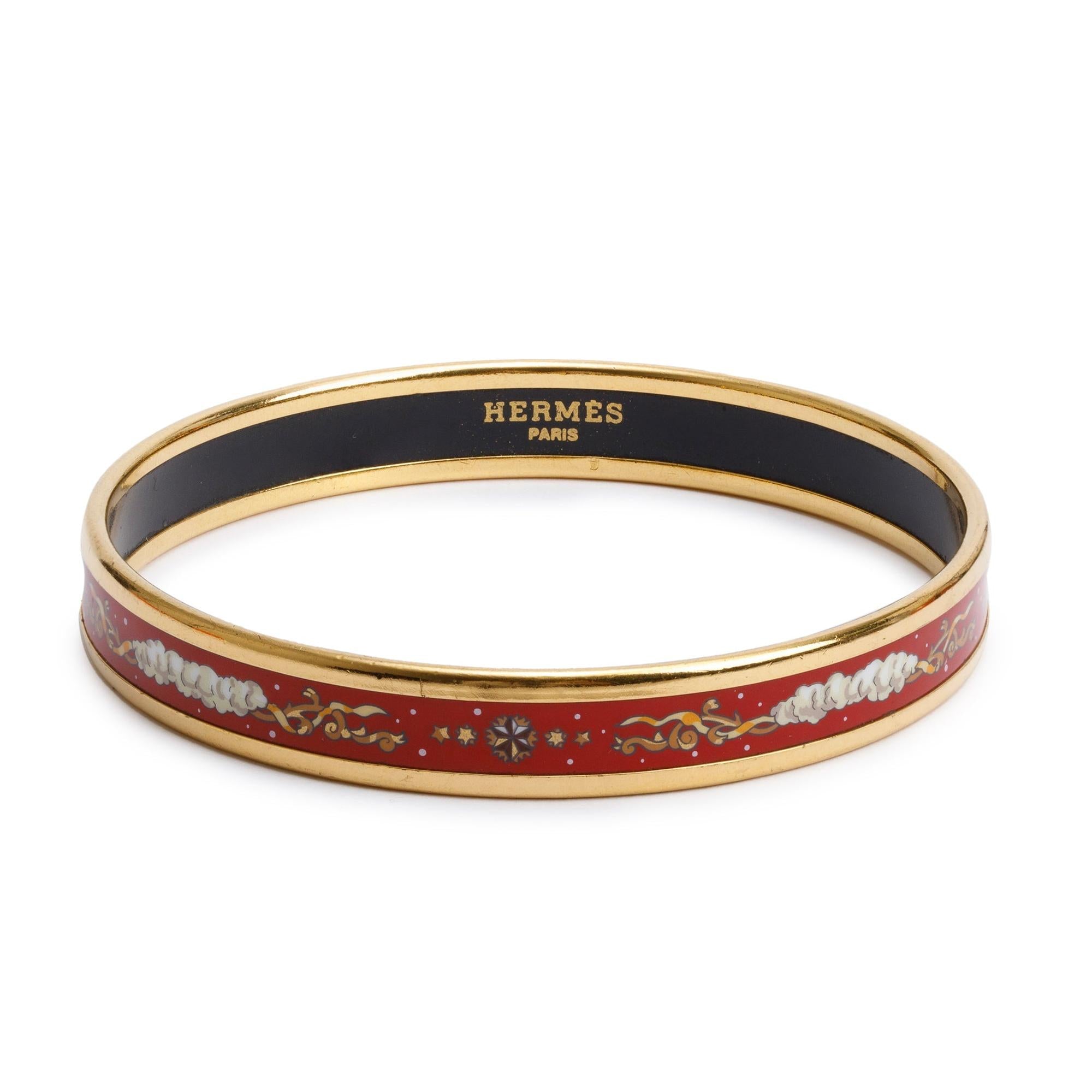 Hermes Gold-Plated Red Enamel Narrow Bangle