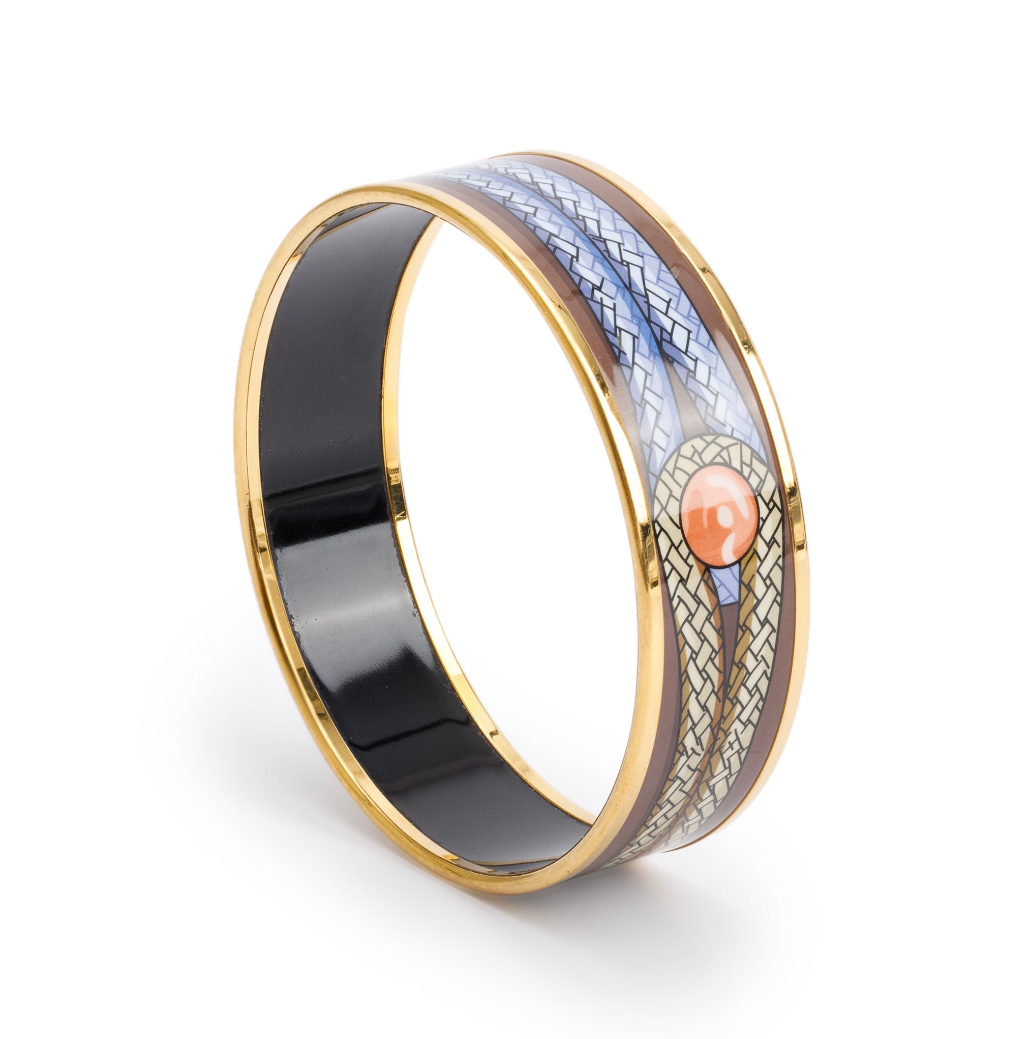 Hermes Gold-Plated Rope Enamel Wide Bangle