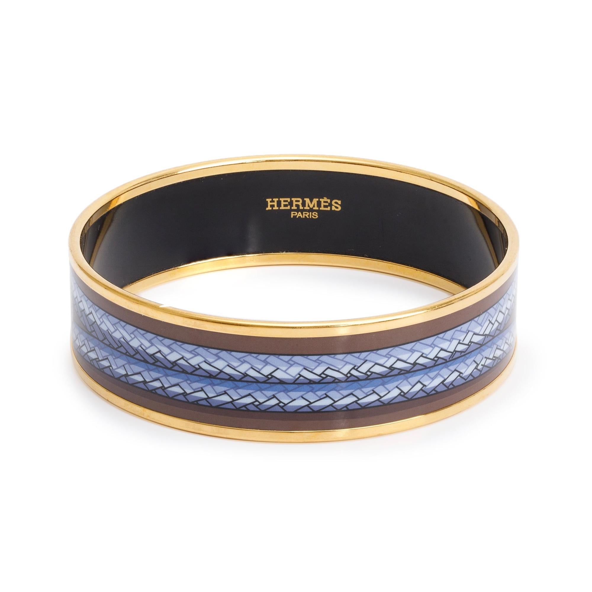 Hermes Gold-Plated Rope Enamel Wide Bangle