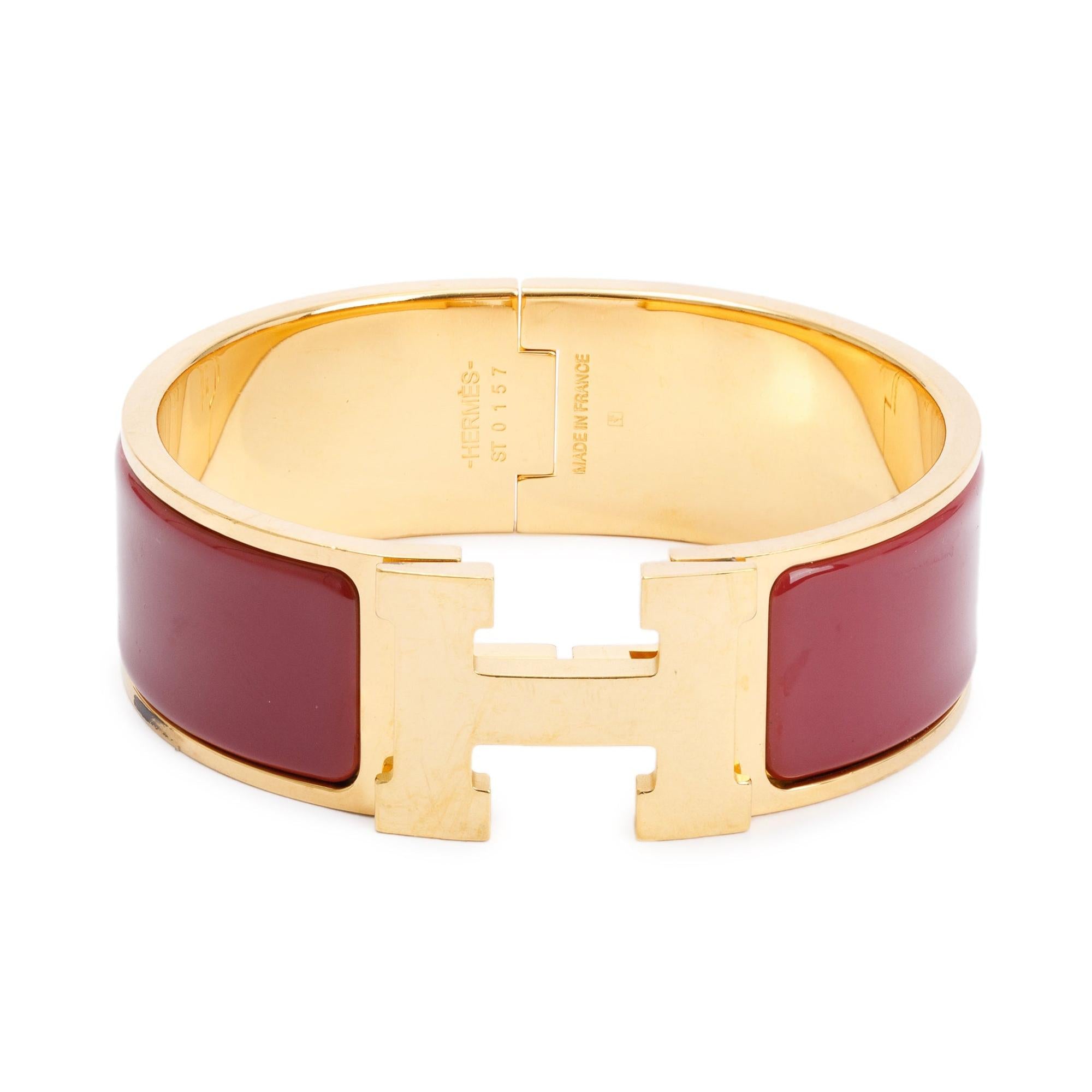Hermes Gold-Plated Rouge Enamel Clic Clac H Bracelet