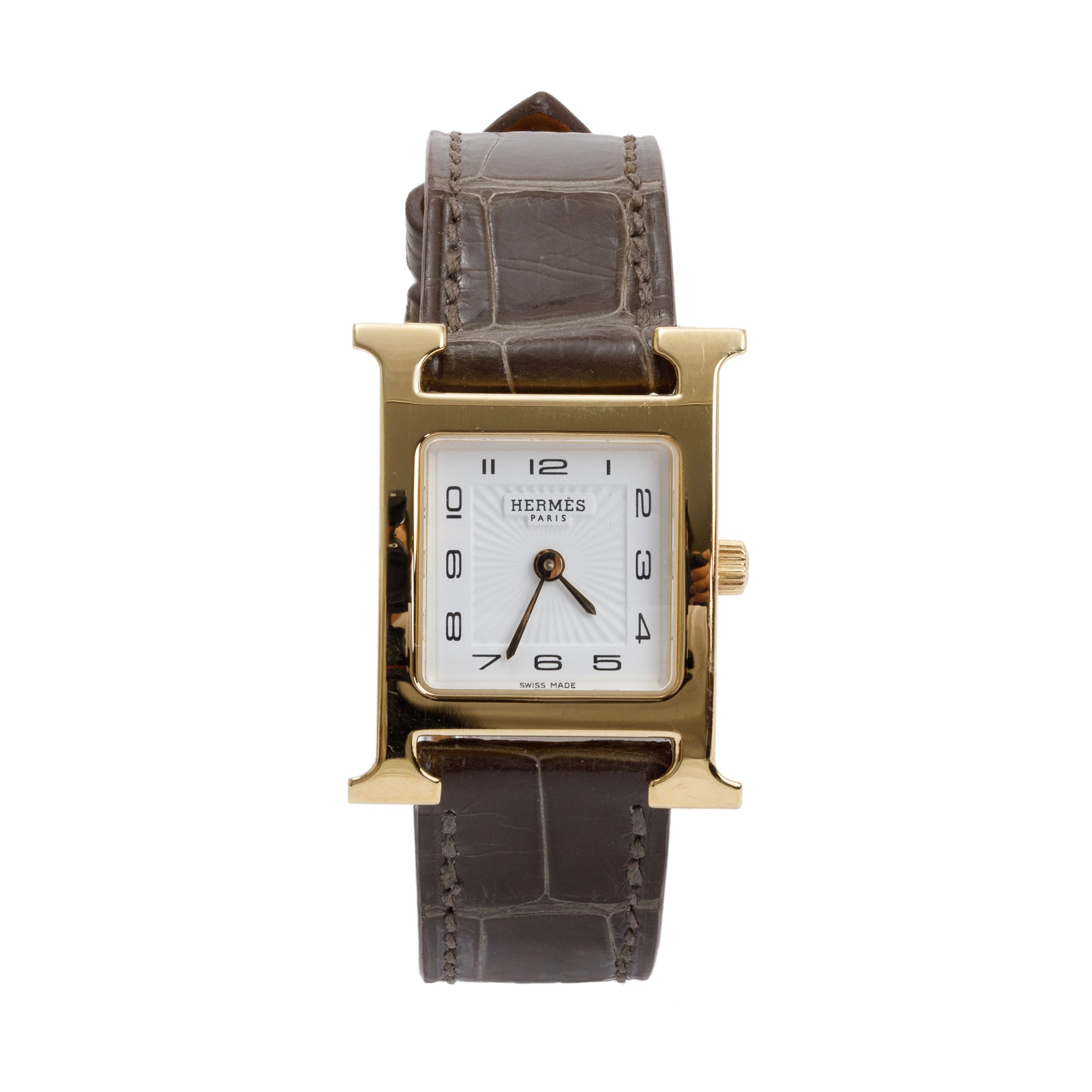 Hermes Gold Plated Stainless Steel Heure H Mini Model 21 MM Watch w/ Box