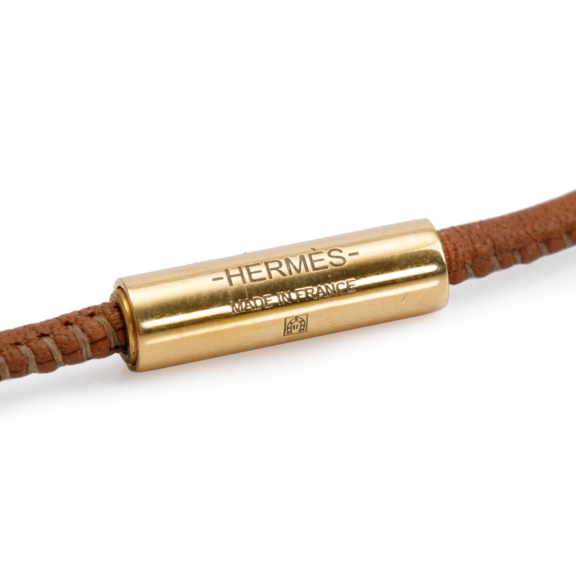 Hermes Gold-Plated Tan Swift Leather Loop Pendant Necklace
