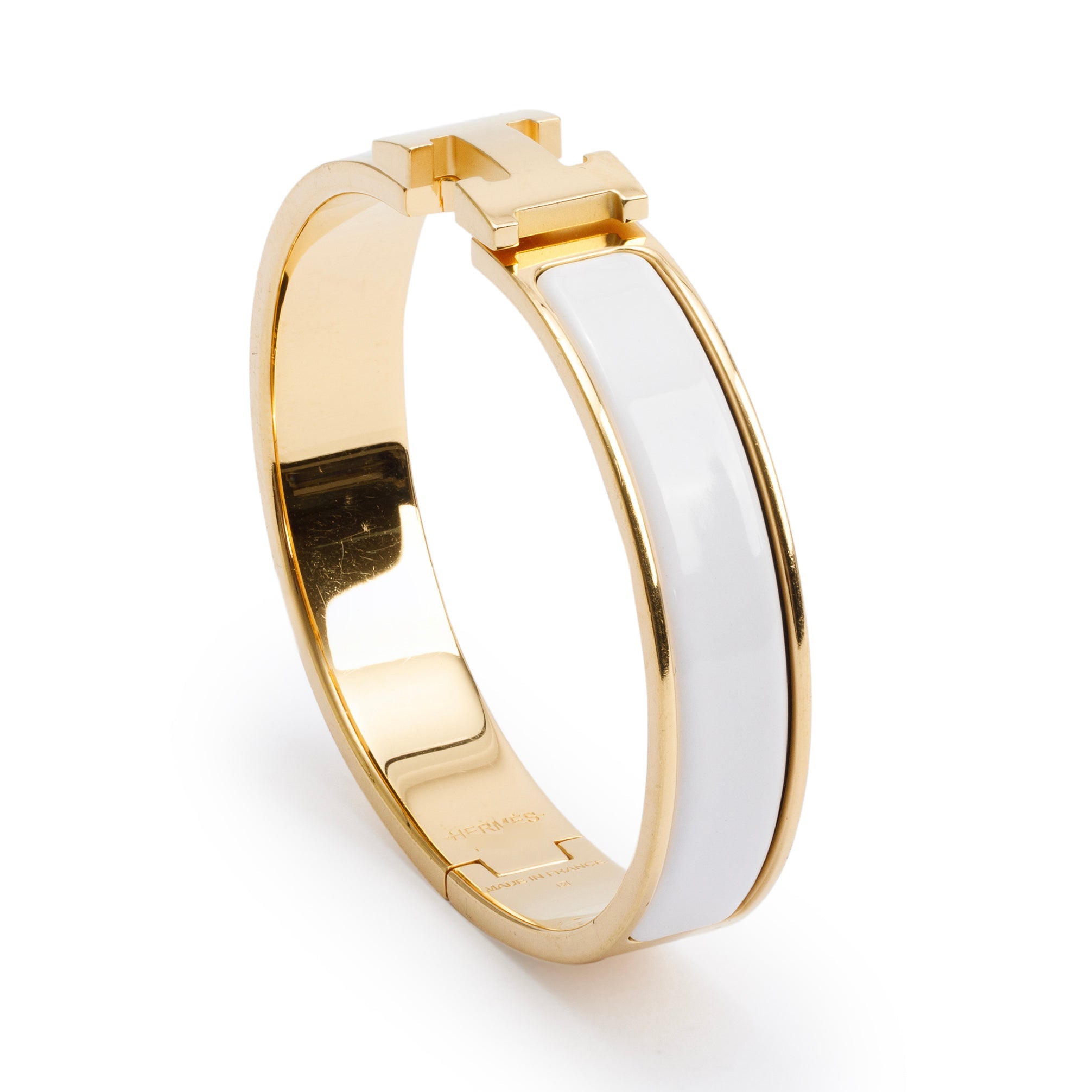 Hermes Gold-Plated White Enamel 12 MM Clic H Bracelet