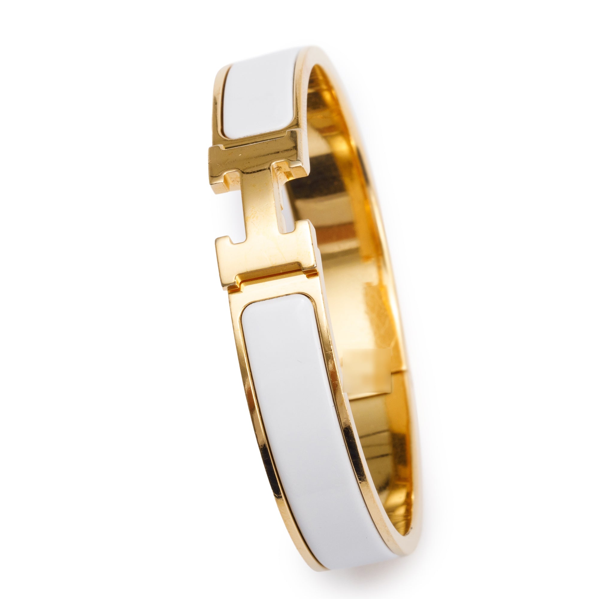 Hermes Gold-Plated White Enamel 12 MM Clic H Bracelet
