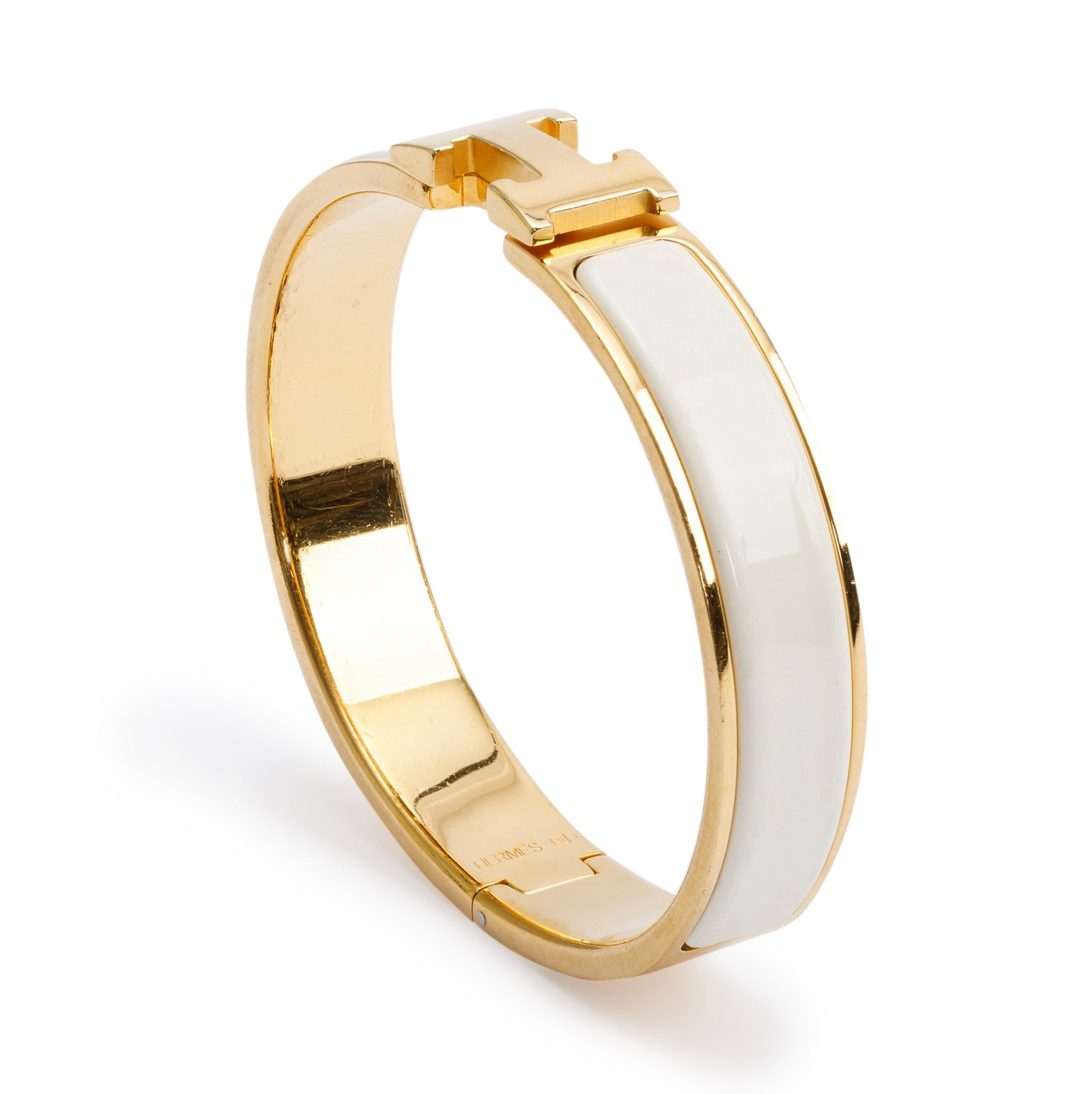 Hermes Gold Plated White Enamel 12 MM Clic H Bracelet