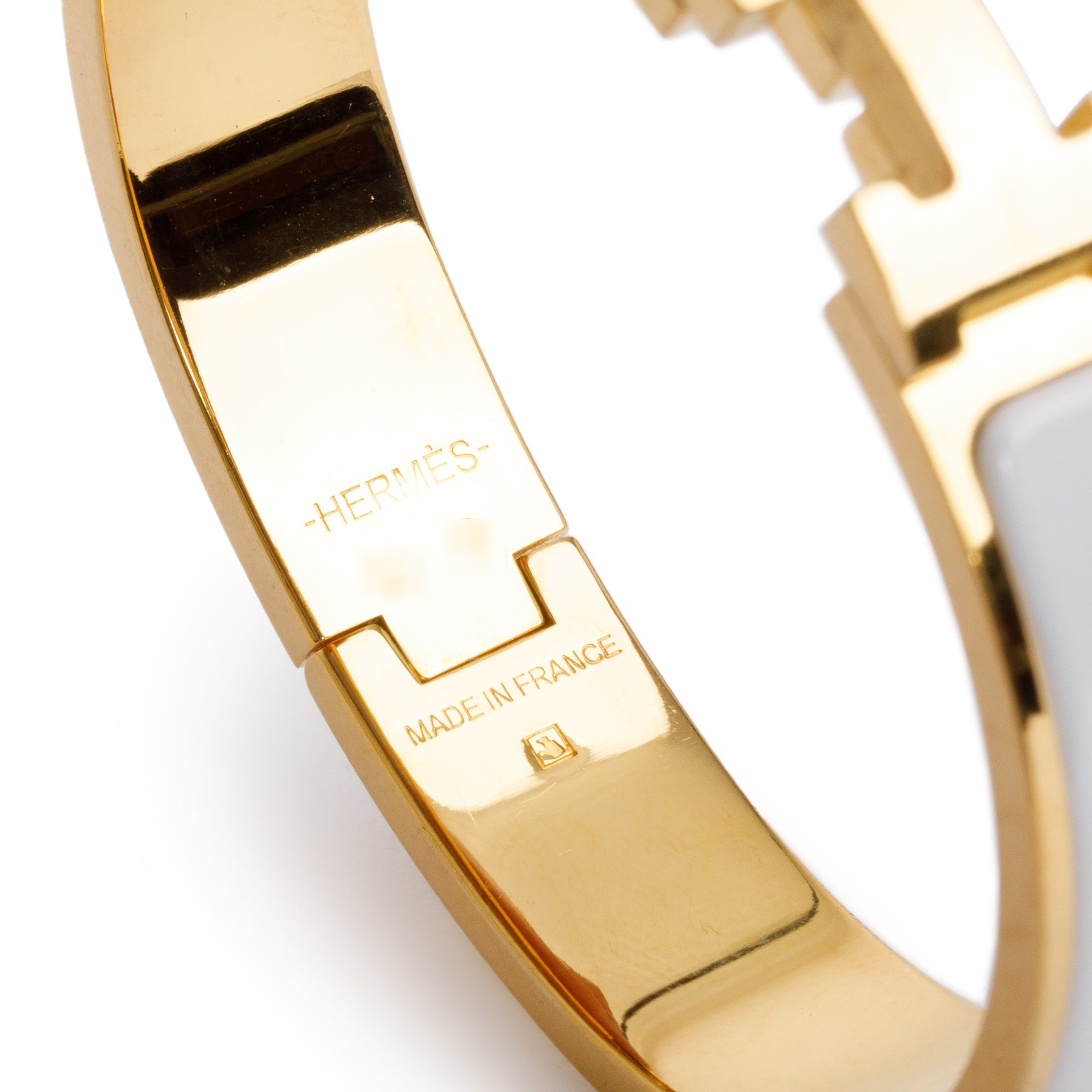 Hermes Gold-Plated White Enamel 12 MM Clic H Bracelet w/ Box