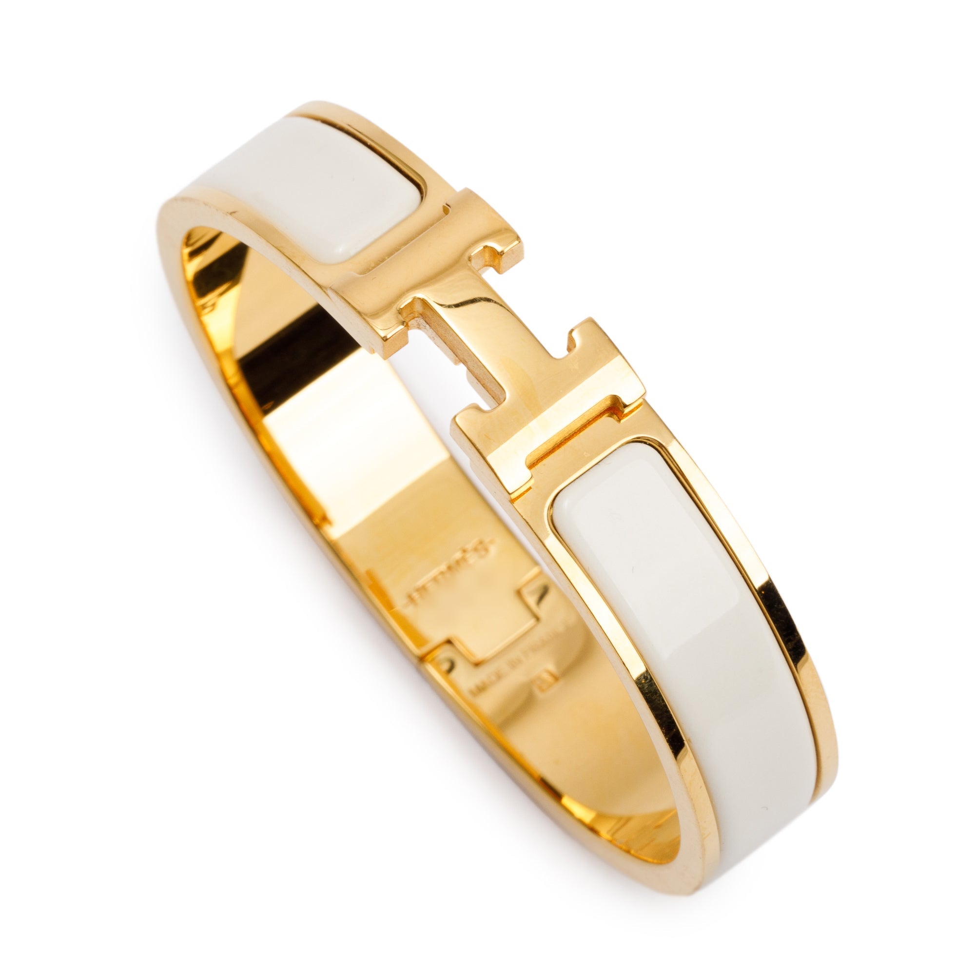 Hermes Gold-Plated White Enamel 12 MM Clic H Bracelet w/ Box