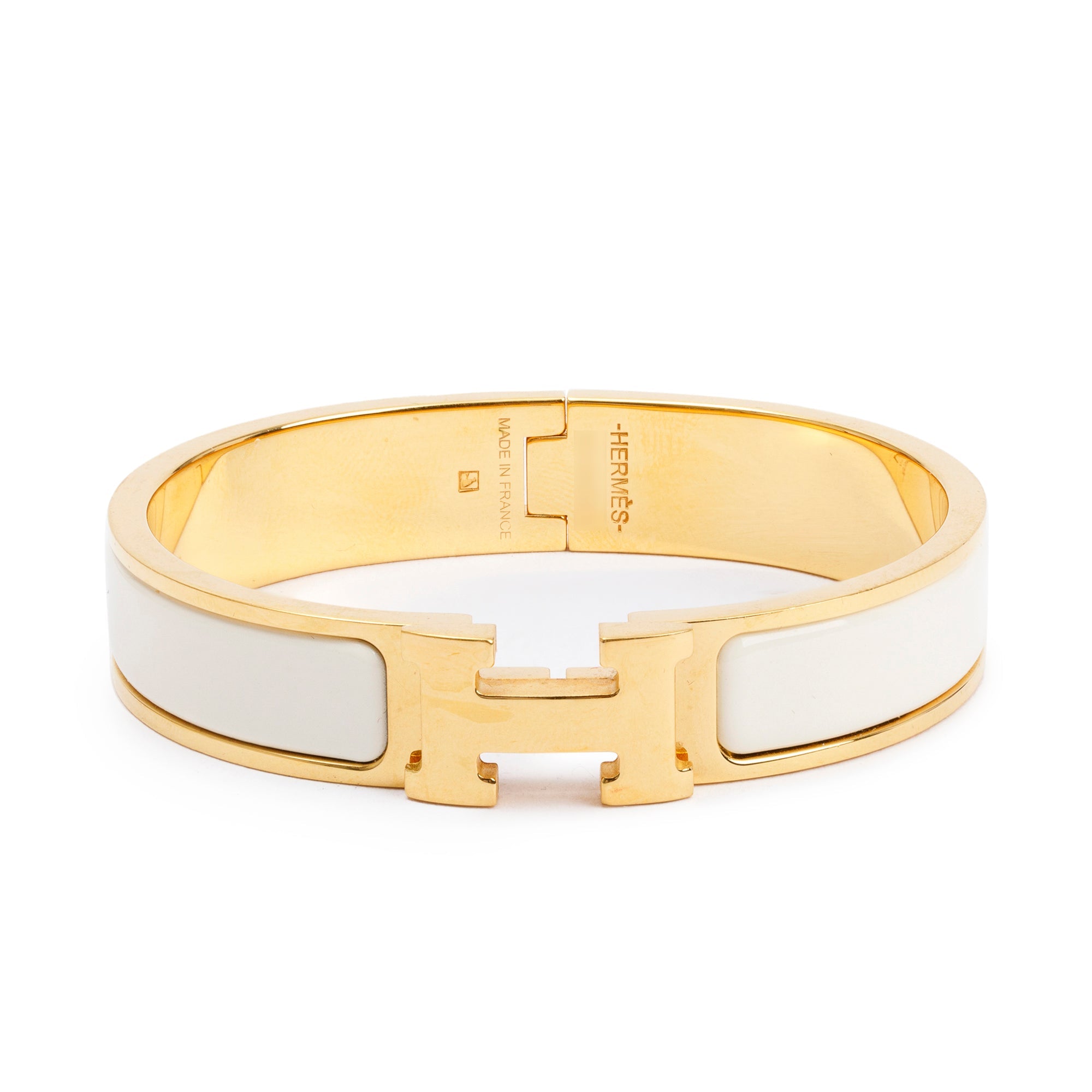 Hermes Gold-Plated White Enamel 12 MM Clic H Bracelet w/ Box
