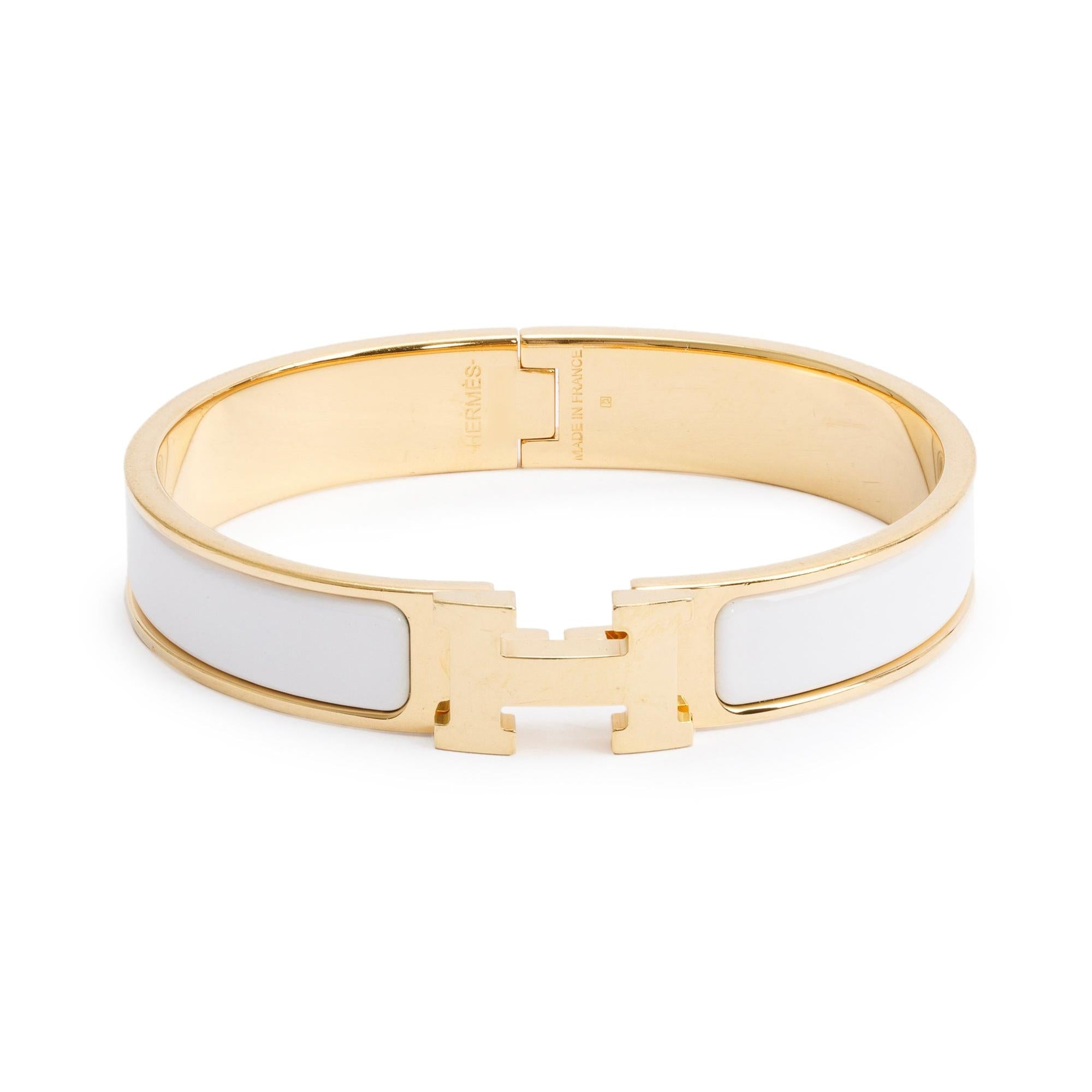 Hermes Gold-Plated White Enamel 12 MM Clic H Bracelet