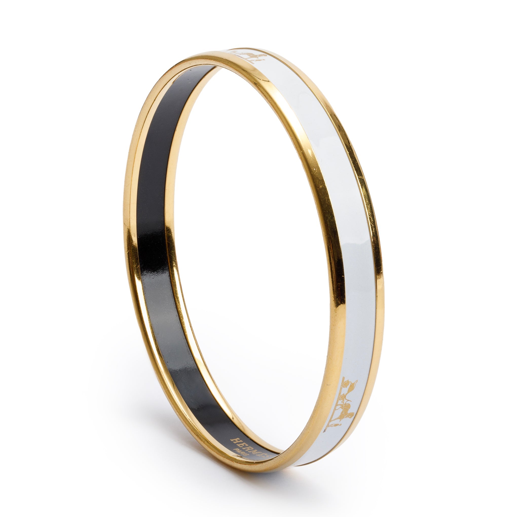 Hermes Gold-Plated White Enamel Narrow Bangle w/ Box