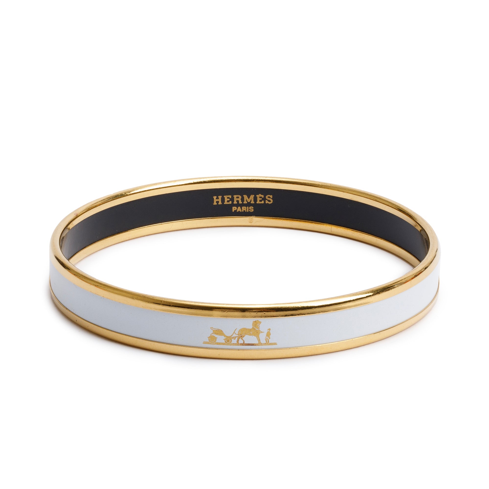 Hermes Gold-Plated White Enamel Narrow Bangle w/ Box
