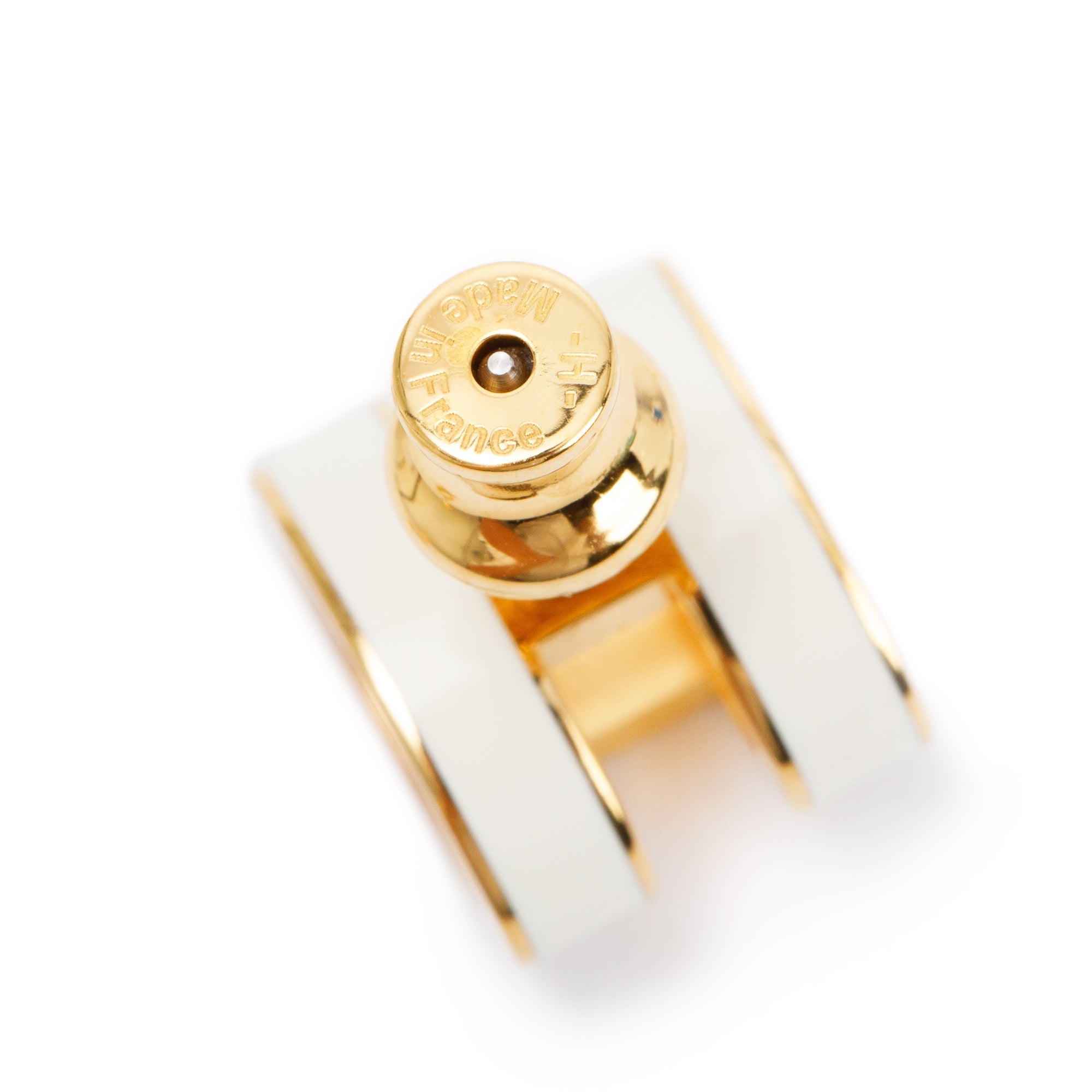 Hermes Gold Plated White Lacquered Pop H Earrings w/ Box