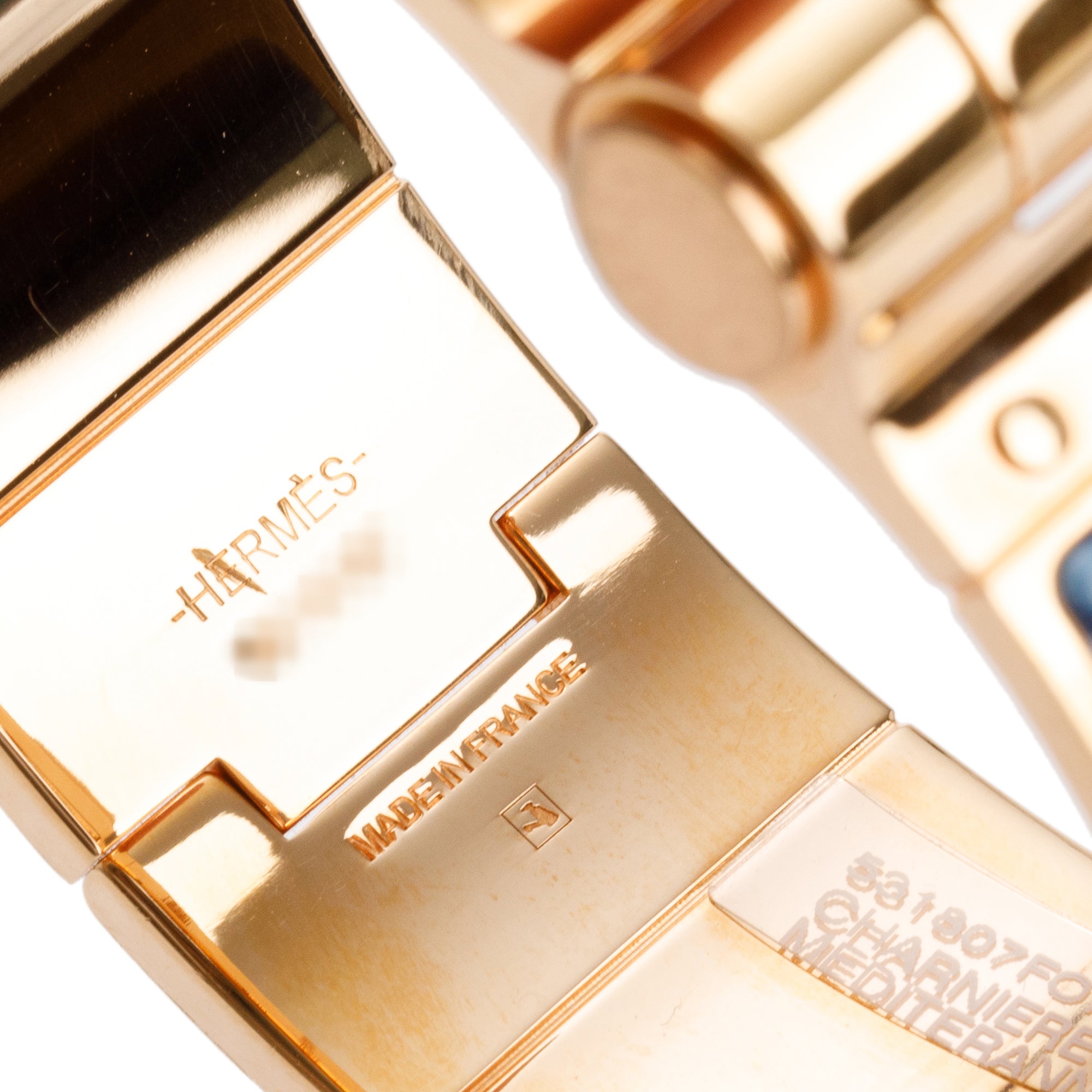 Hermes Gold Plated Wide Hinged Enamel Bracelet w/ Box