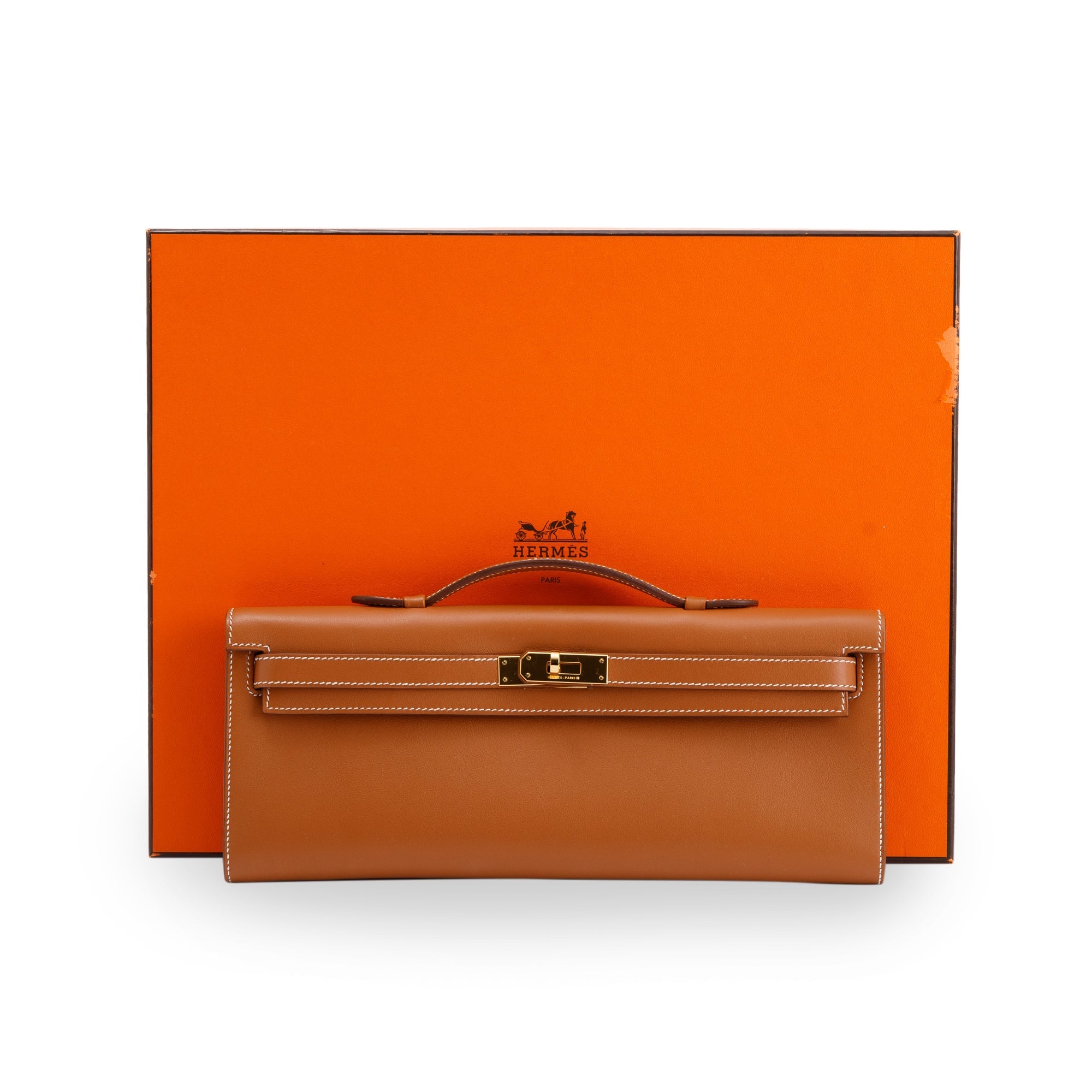 Hermes Gold Swift Leather Kelly Cut Clutch w/ Box – OLIVER'S