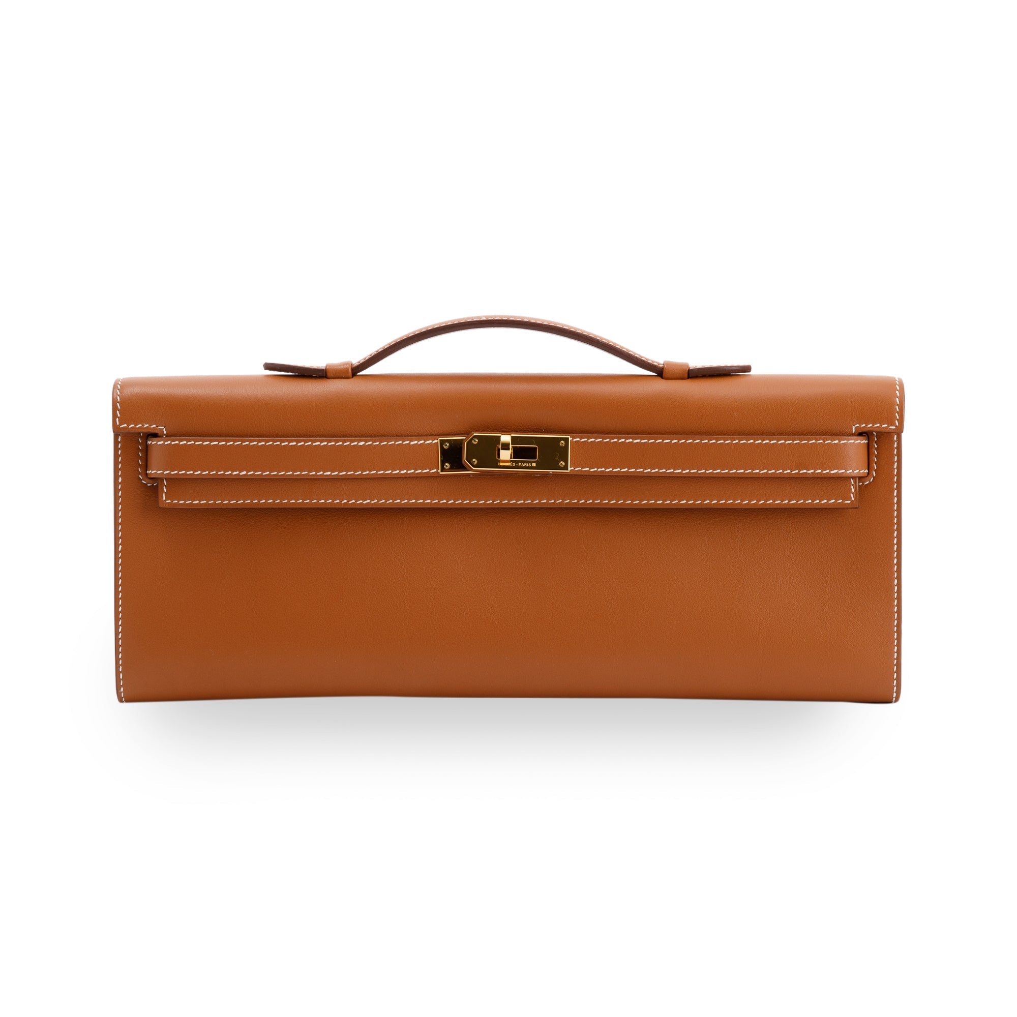 Hermes Gold Swift Leather Kelly Cut Clutch w/ Box