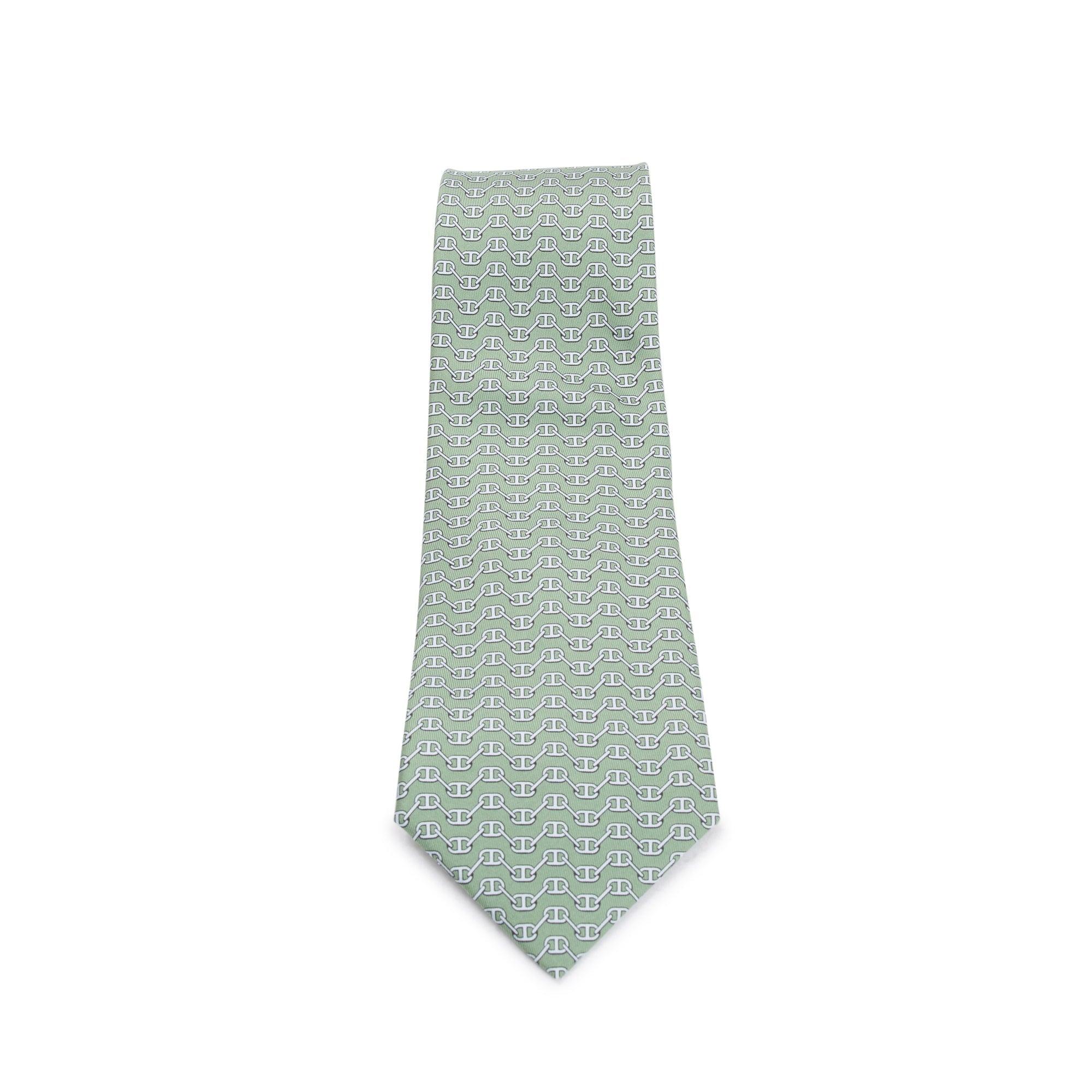 Hermes Green 5325 TA Printed Silk Tie
