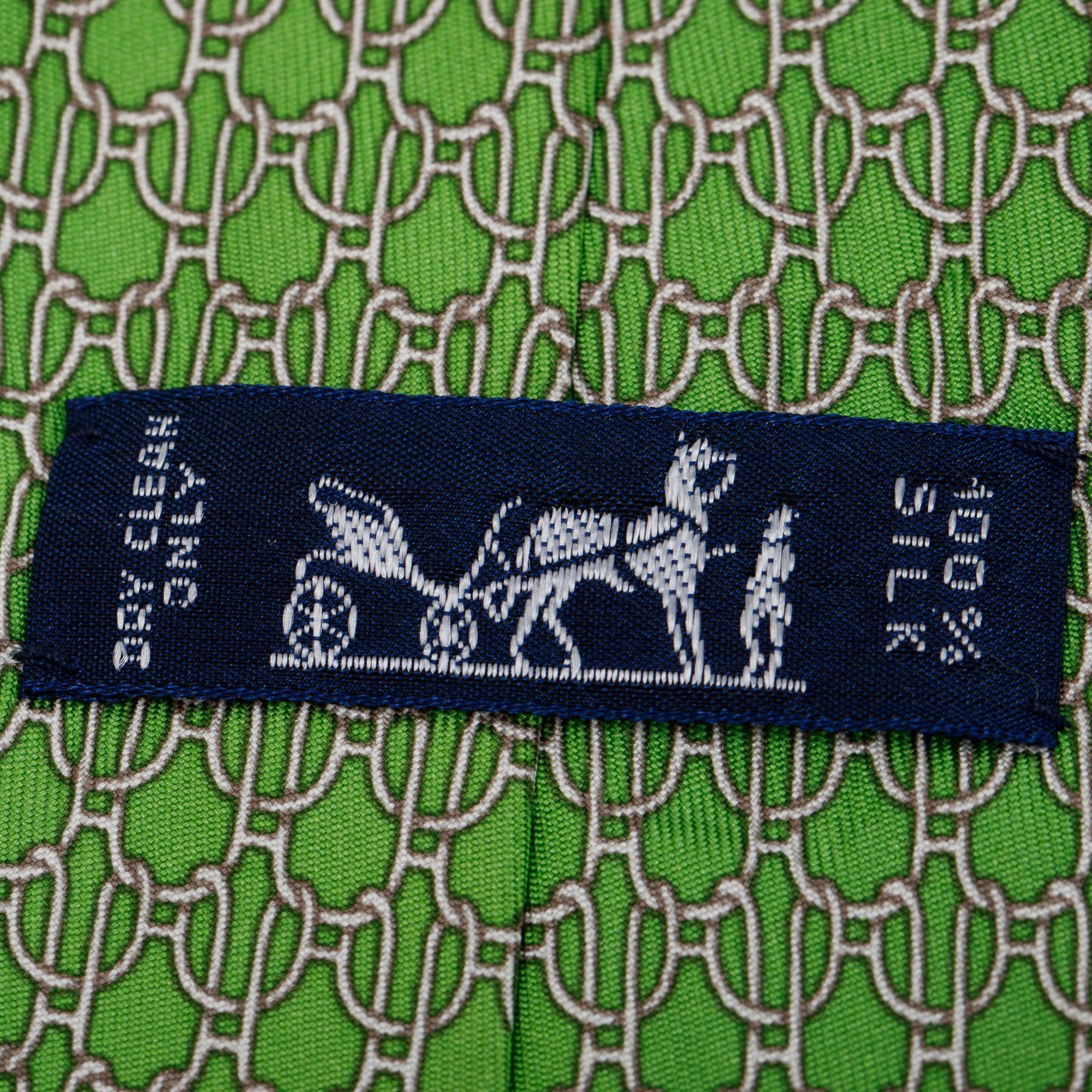 Hermes Green 5618 EA Printed Silk Tie