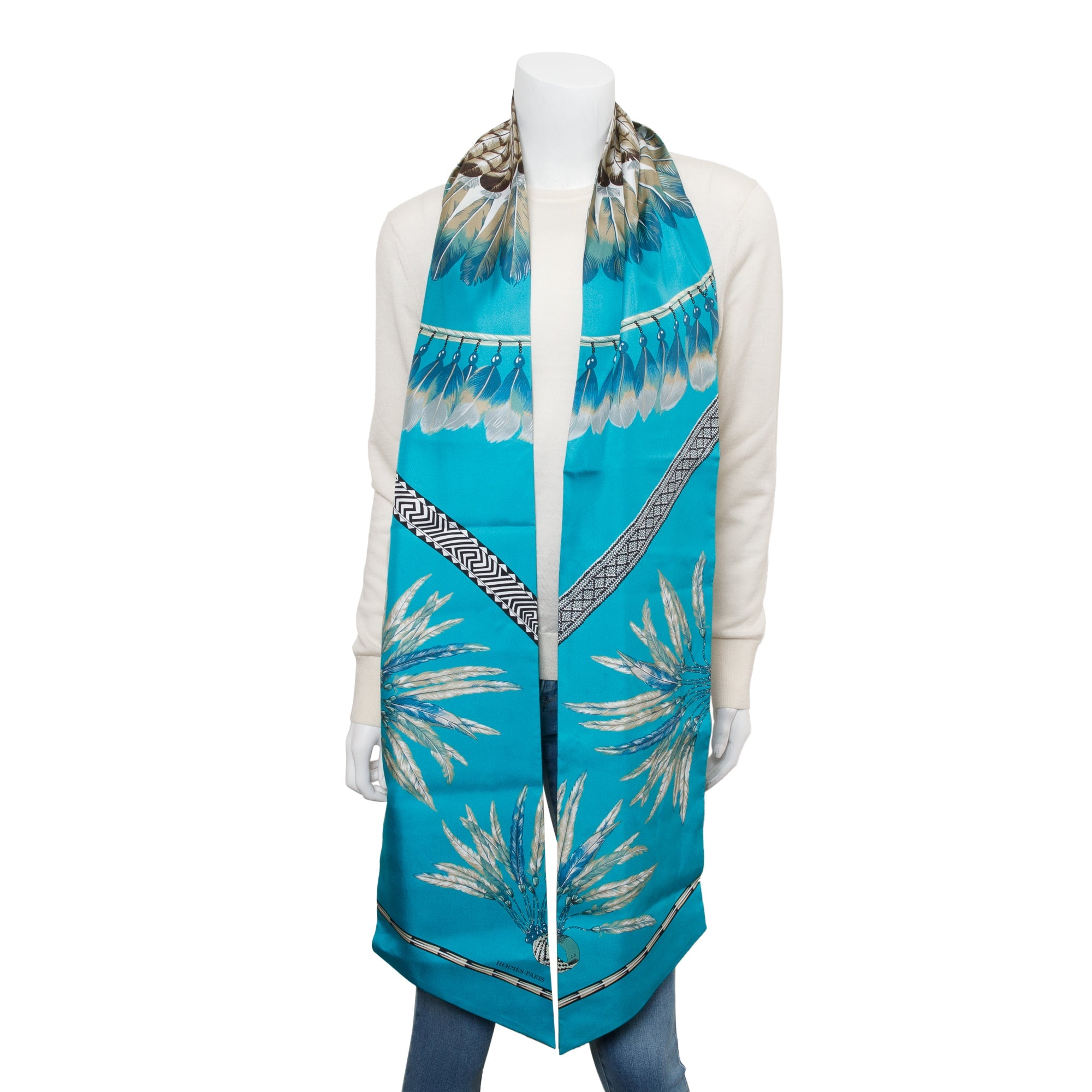 Hermes Green Multicolor 'Majorelle Brazil' Maxi Twilly Long Silk Scarf w/ Box