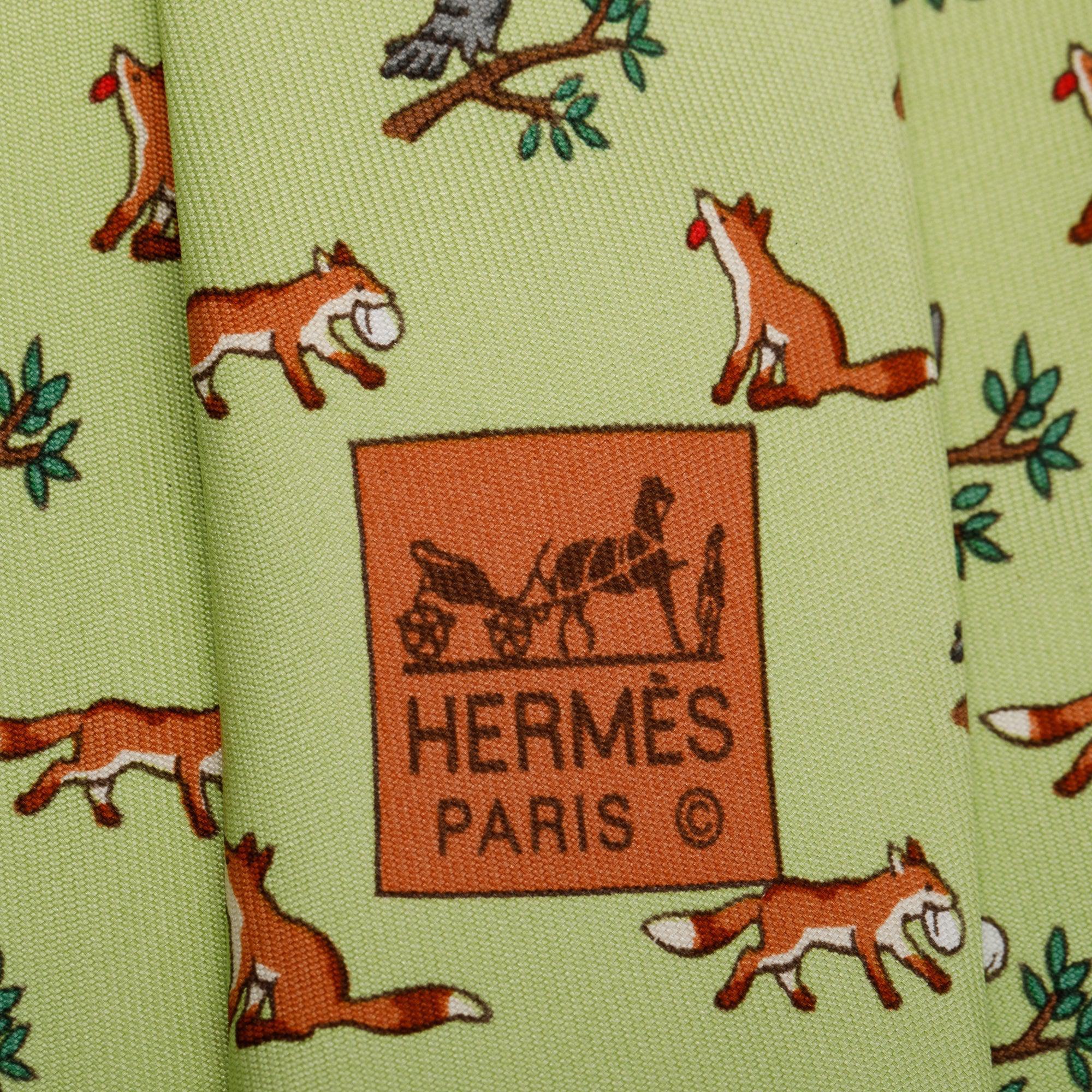 Hermes Green Silk Twill Tie 7 Jungle Tie