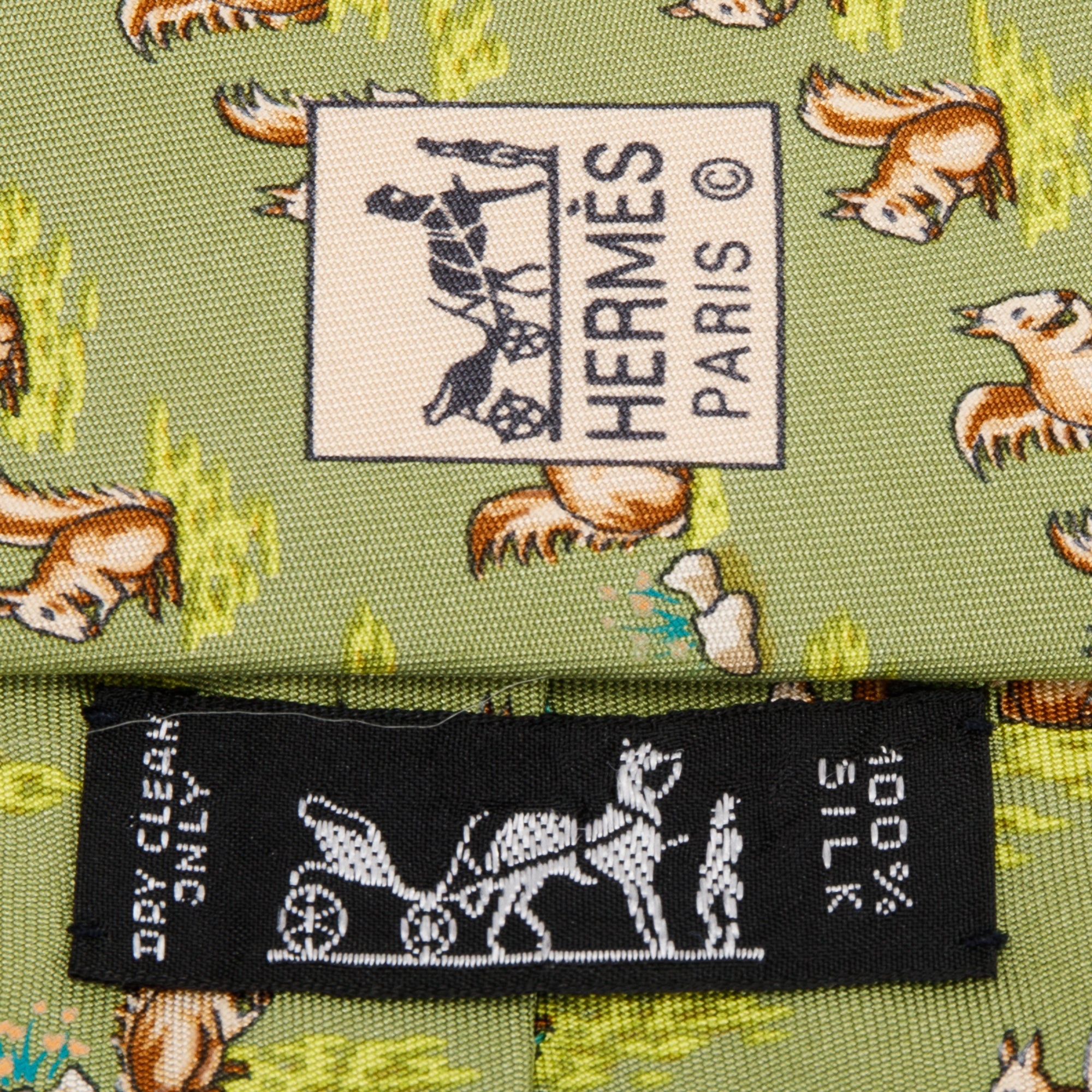 Hermes Green Silk Twill Tie 7 w/ Box