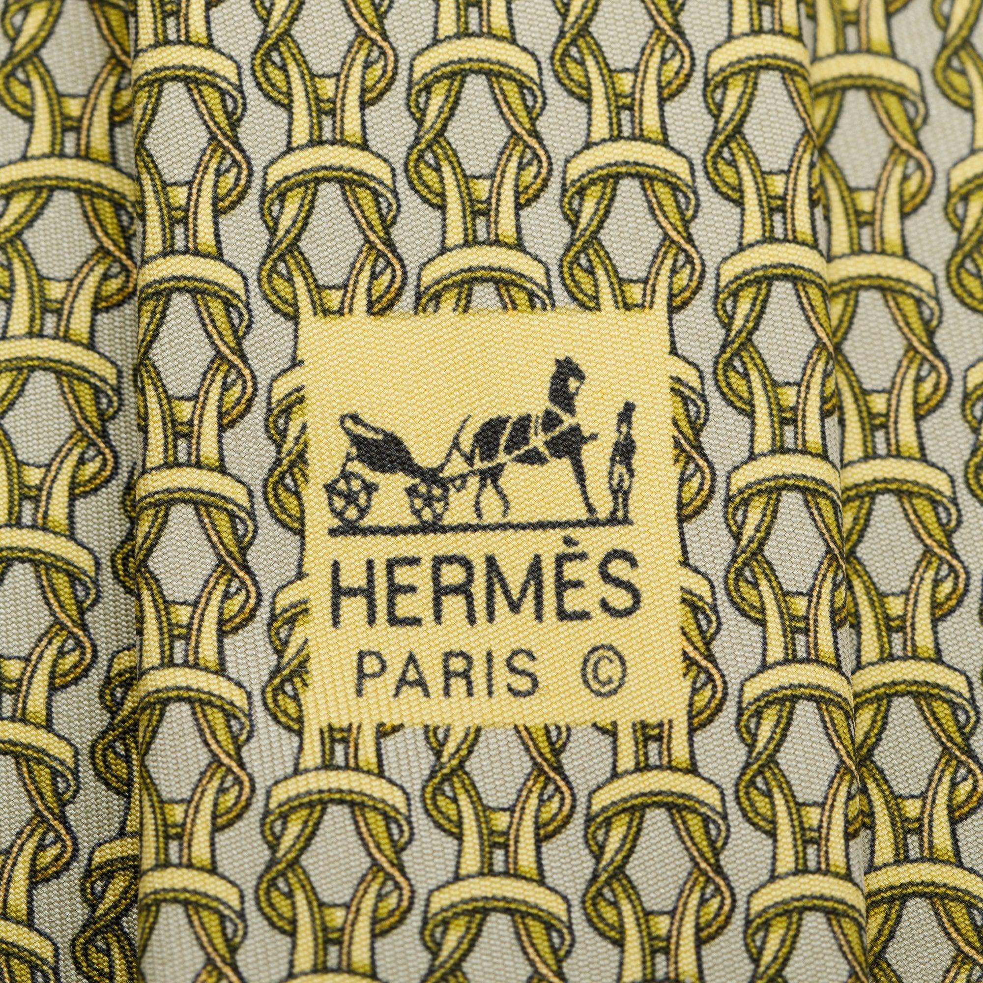 Hermes Green/Yellow 7885 MA Printed Silk Tie