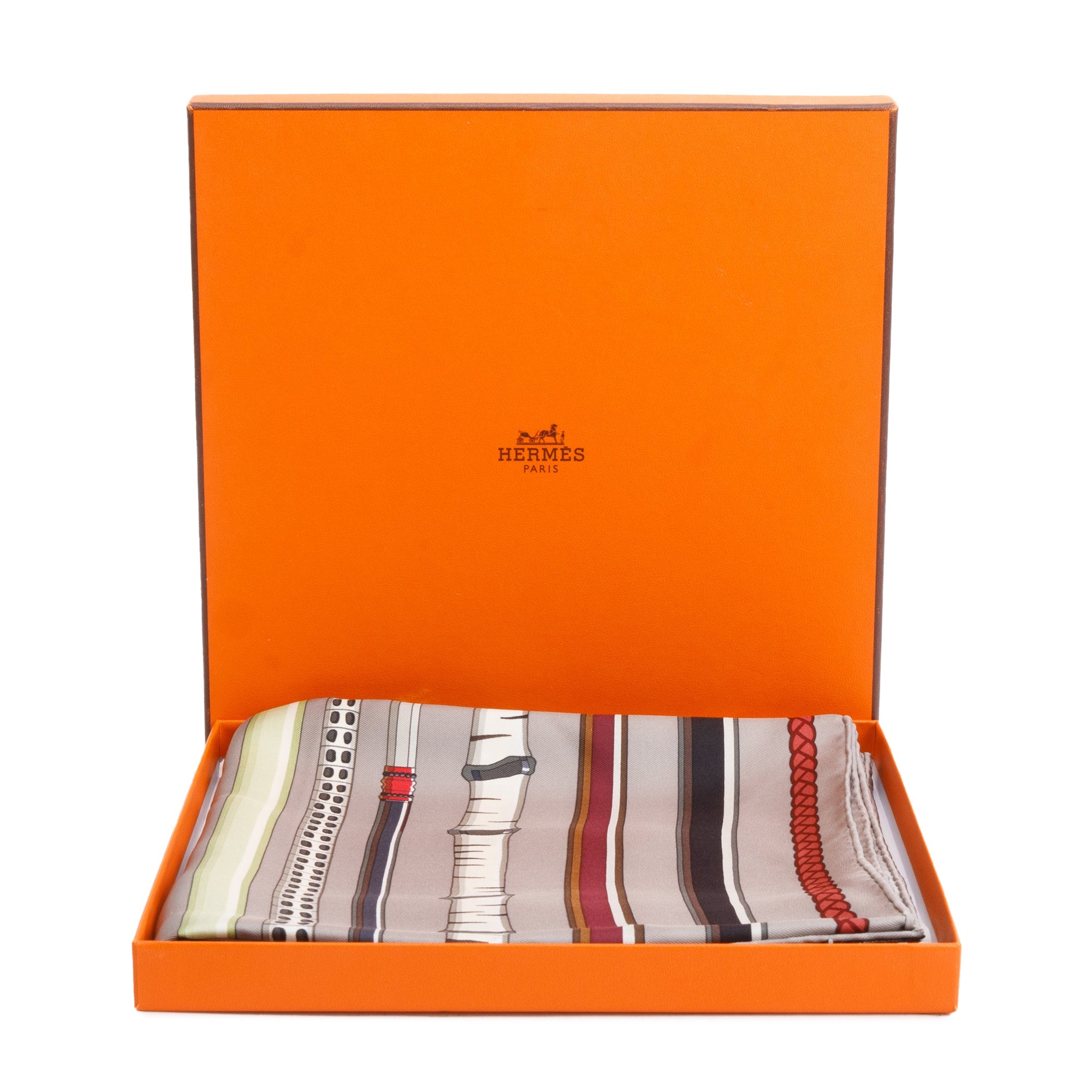 Hermes Grey 'Les Cannes' Silk Scarf 90 w/ Box