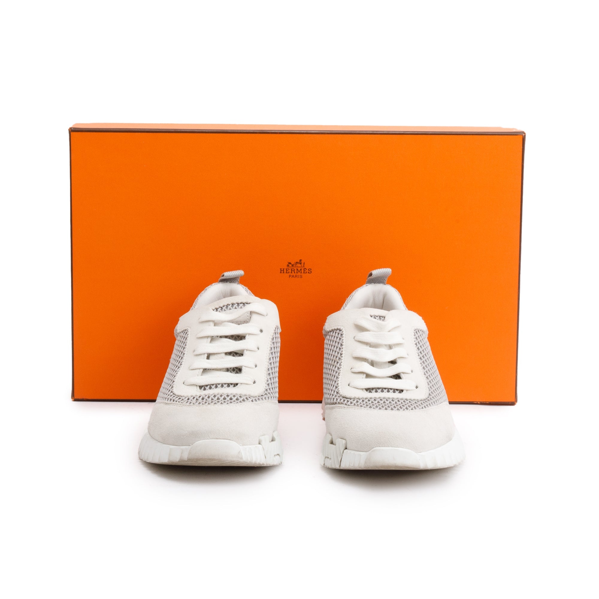 Hermes Grey Mesh Suede Bouncing Sneakers, Size 36 w/ Box