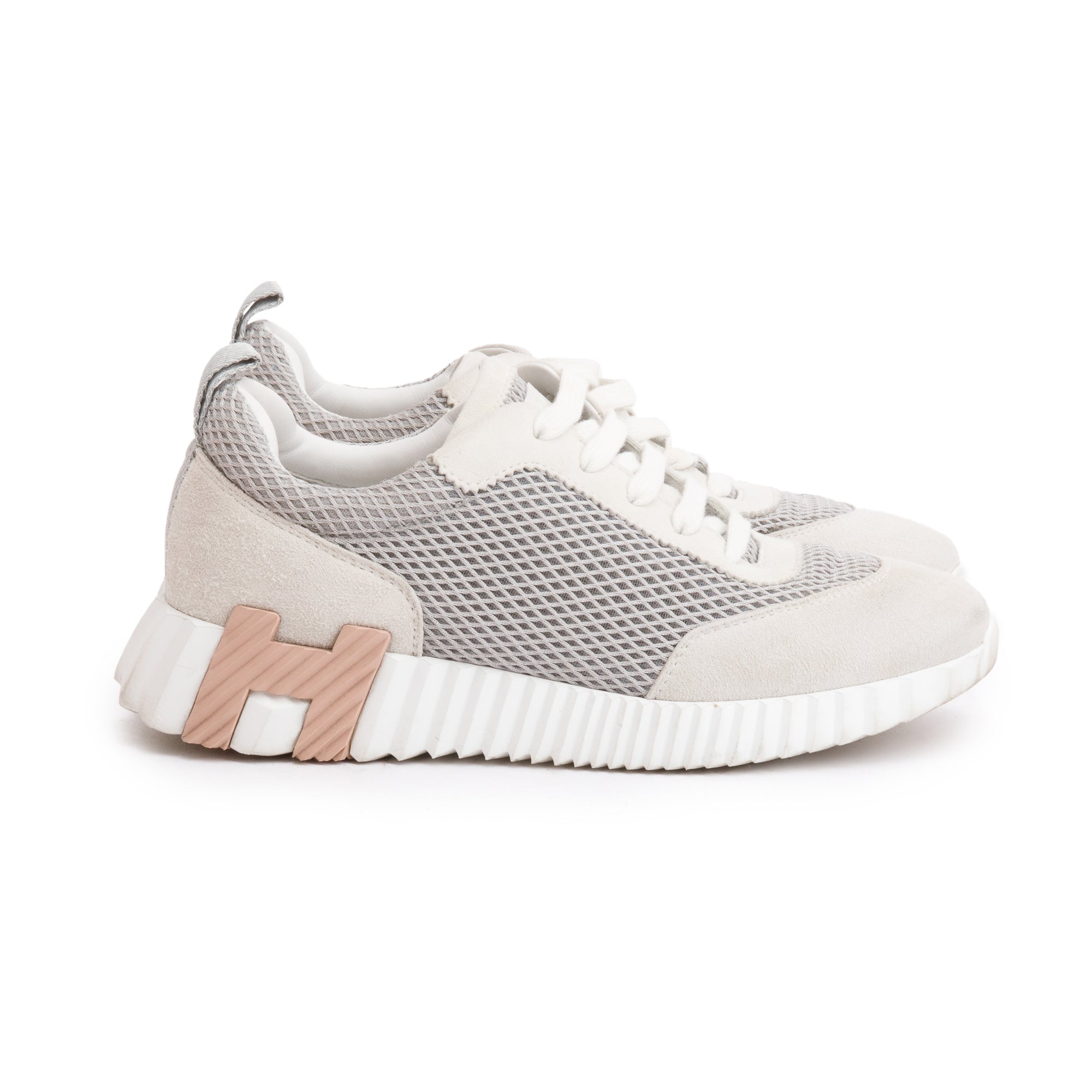 Hermes Grey Mesh Suede Bouncing Sneakers, Size 36 w/ Box