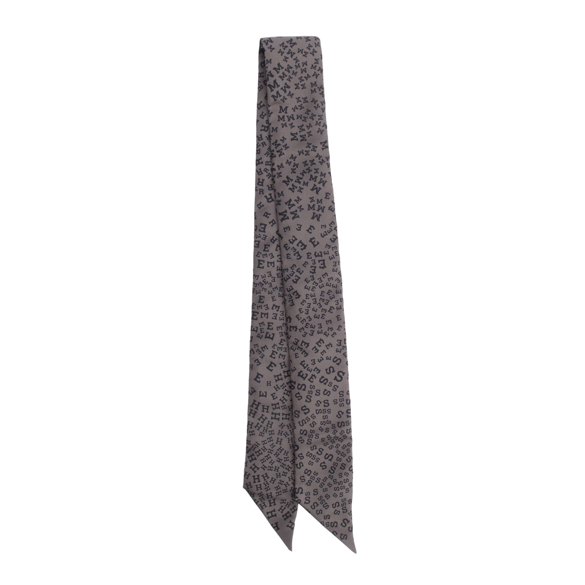 Hermes Grey 'Scattered Letter' Silk Twilly w/ Box