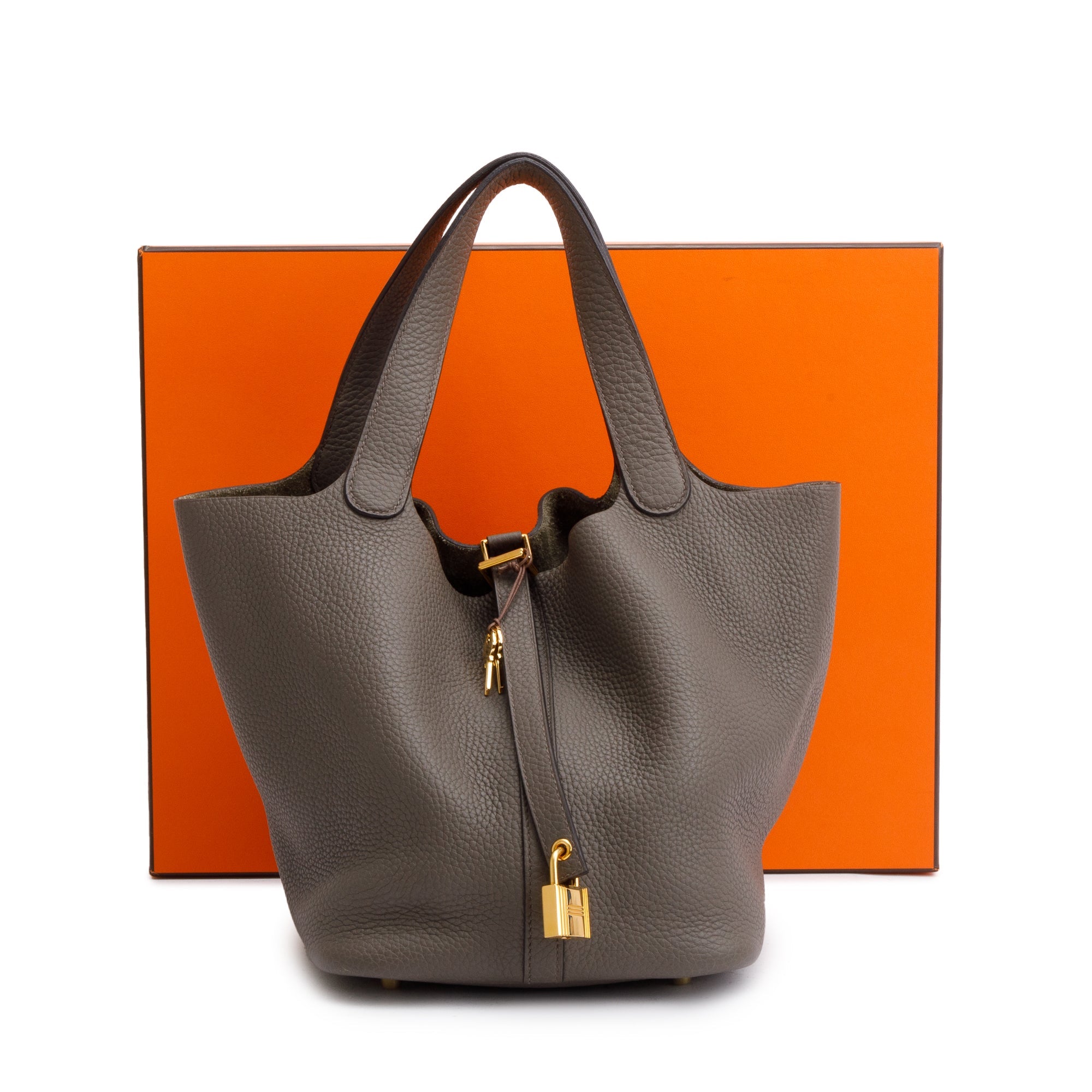 Hermes Gris Meyer Taurillon Clemence Picotin Lock 22 w/ Box