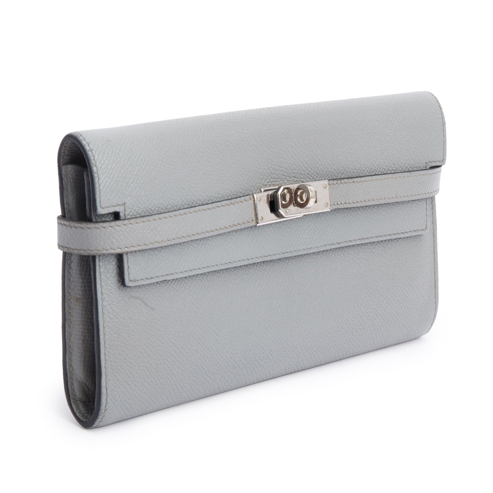 Hermes Gris Mouette Epsom Leather Classic Kelly Longue Wallet